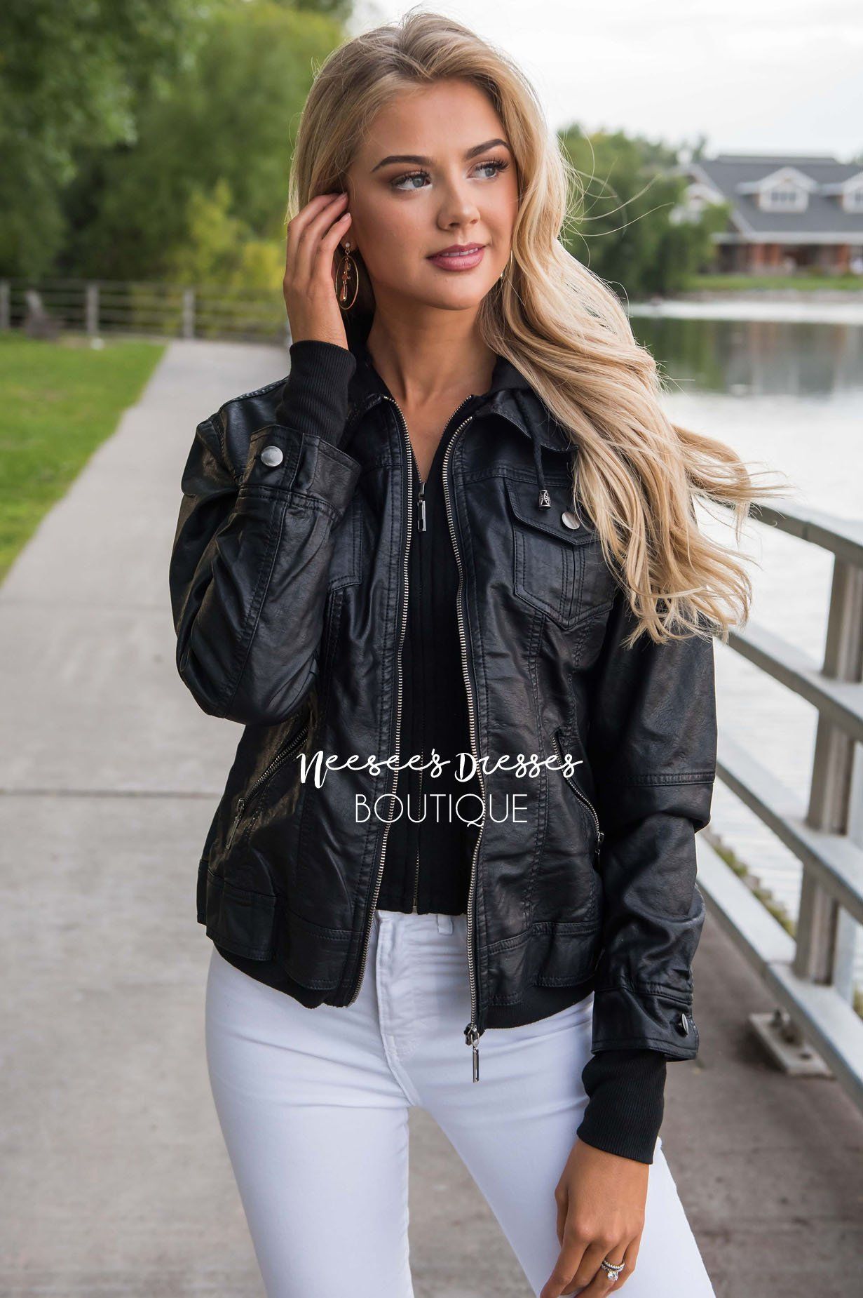 Chic Pleather Bomber Jacket Tops vendor-unknown