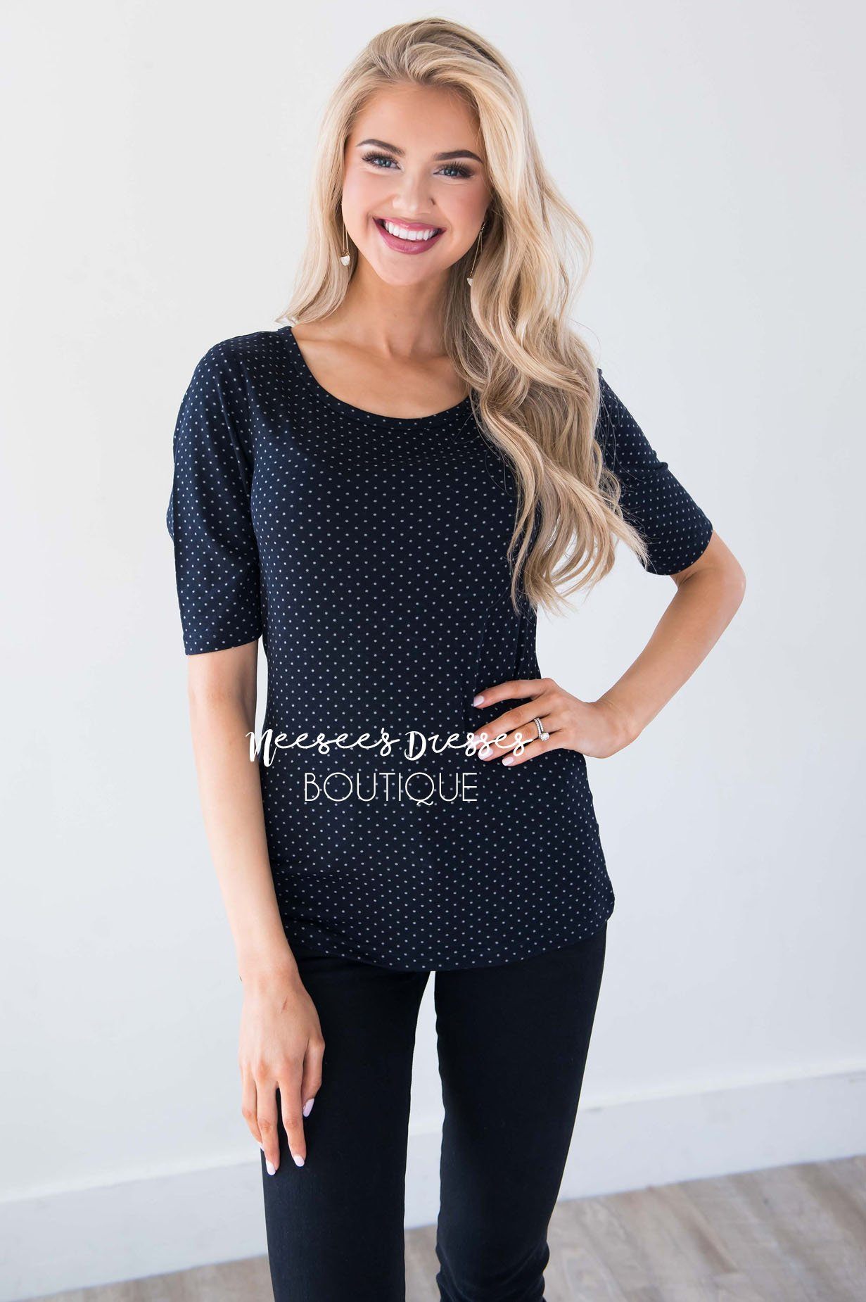 Deep Navy Polka Dot Top Tops vendor-unknown