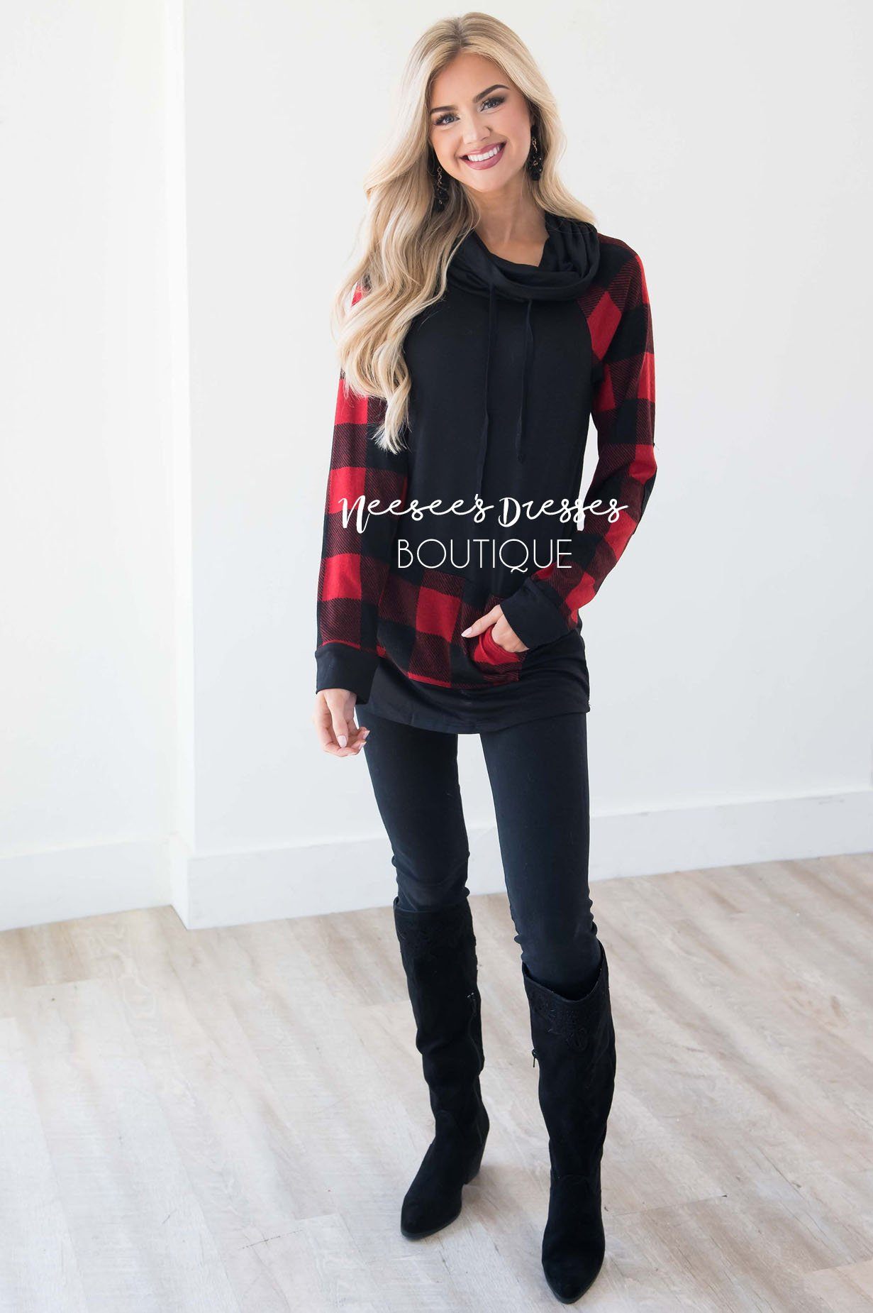A Little Inspiration Plaid Elbow Patch Top Tops vendor-unknown