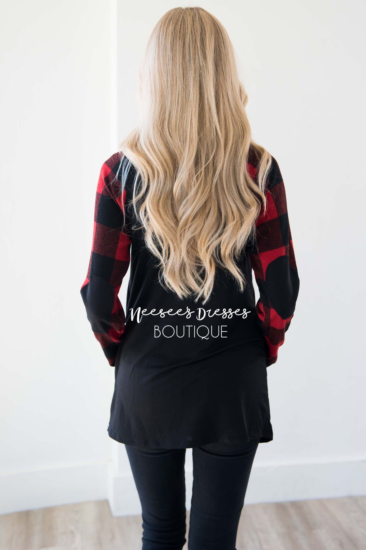 A Little Inspiration Plaid Elbow Patch Top Tops vendor-unknown