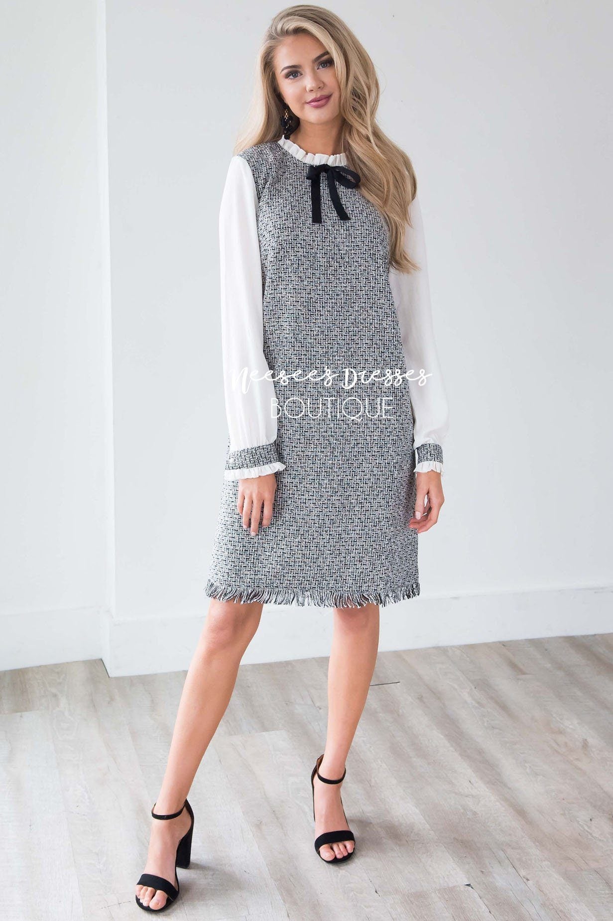 The Izzy Tweed Shift Dress Modest Dresses vendor-unknown