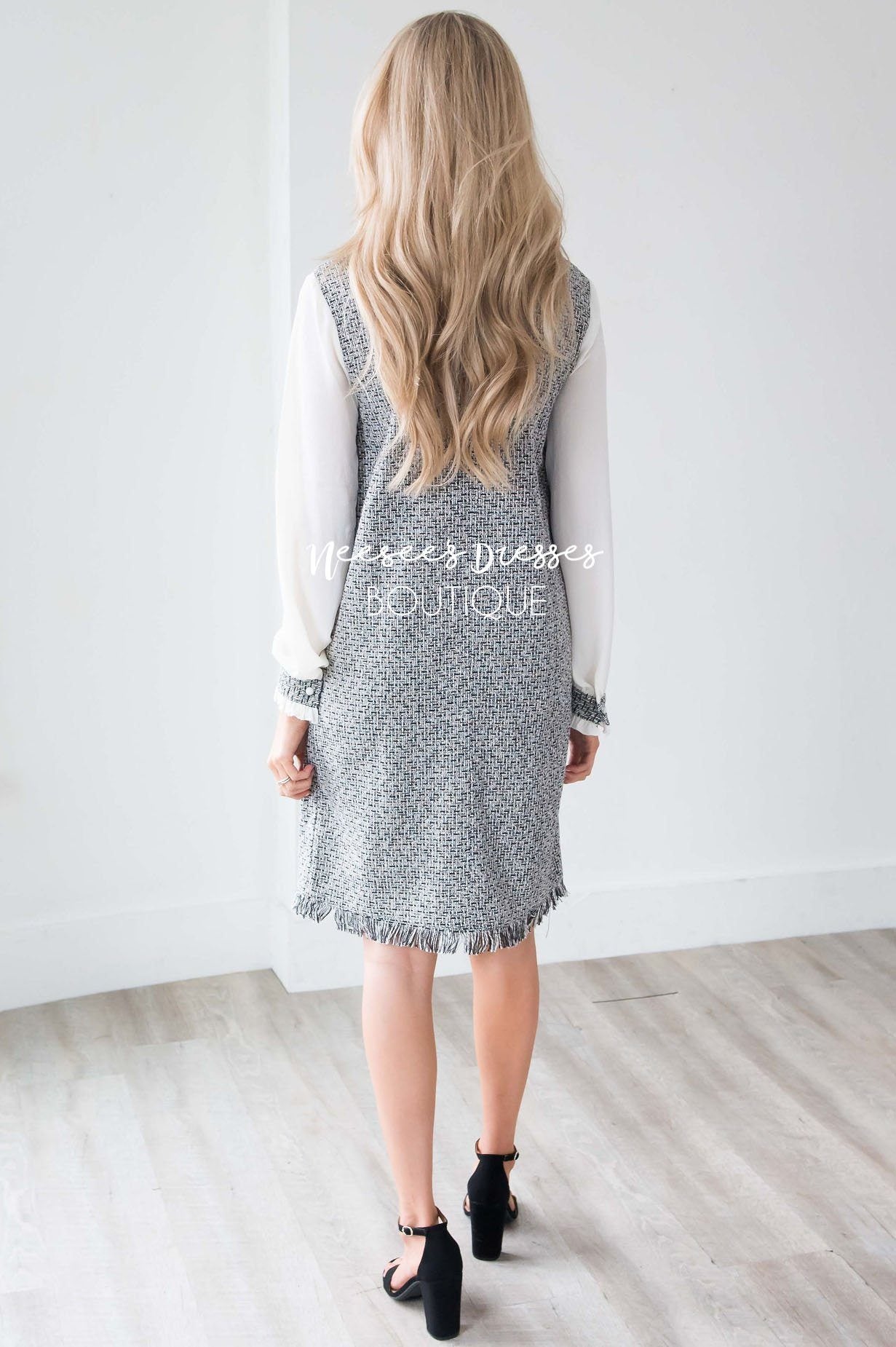 The Izzy Tweed Shift Dress Modest Dresses vendor-unknown