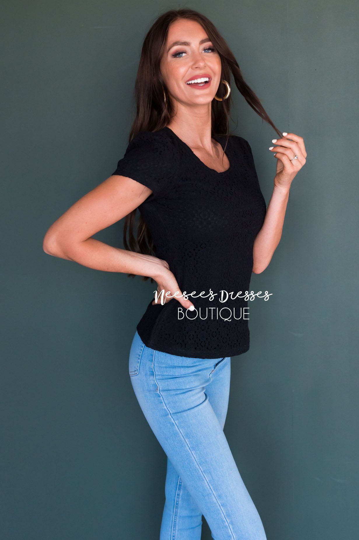 Eyelet Lace Blouse Tops vendor-unknown