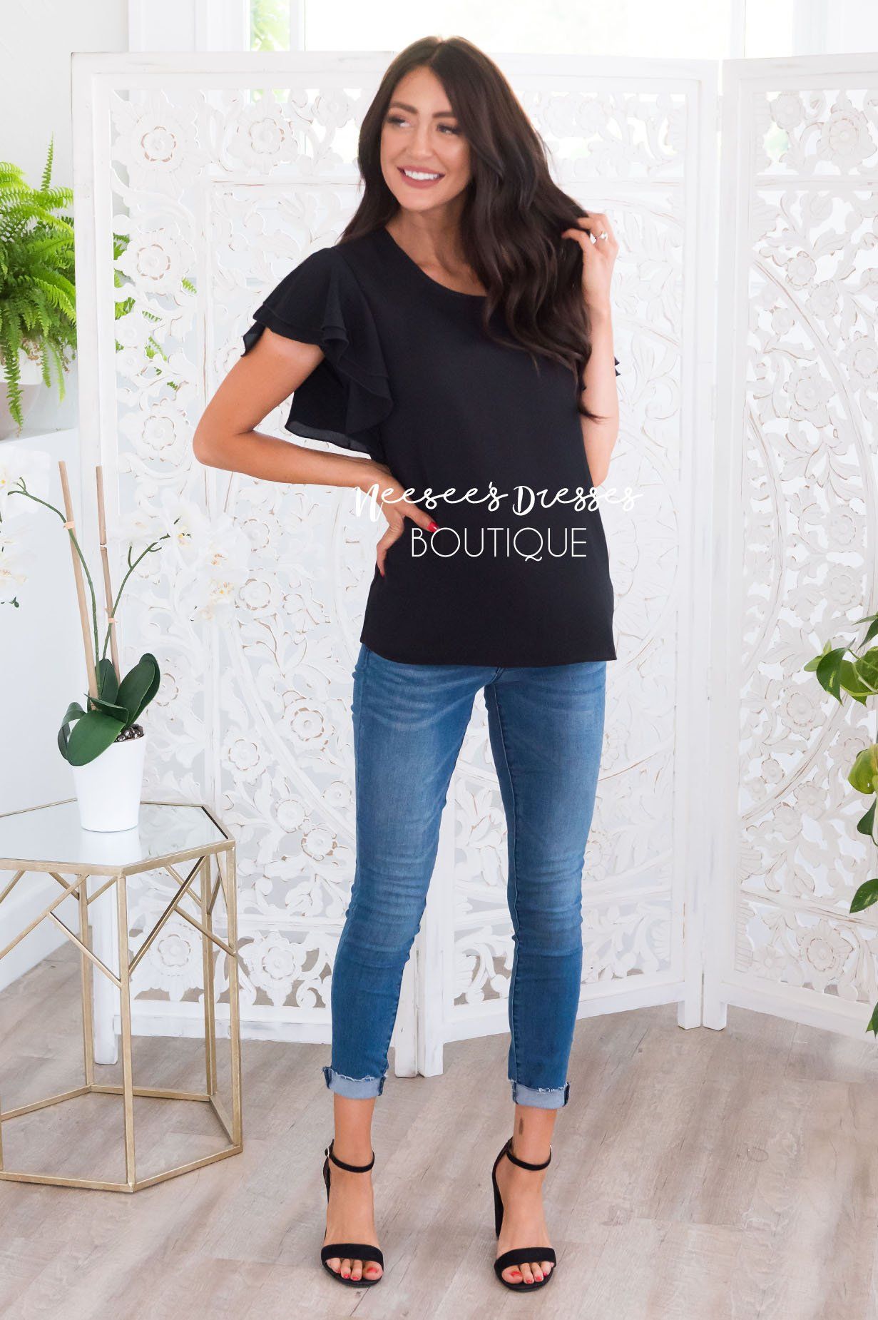 Class Act Modest Flutter Blouse Tops vendor-unknown