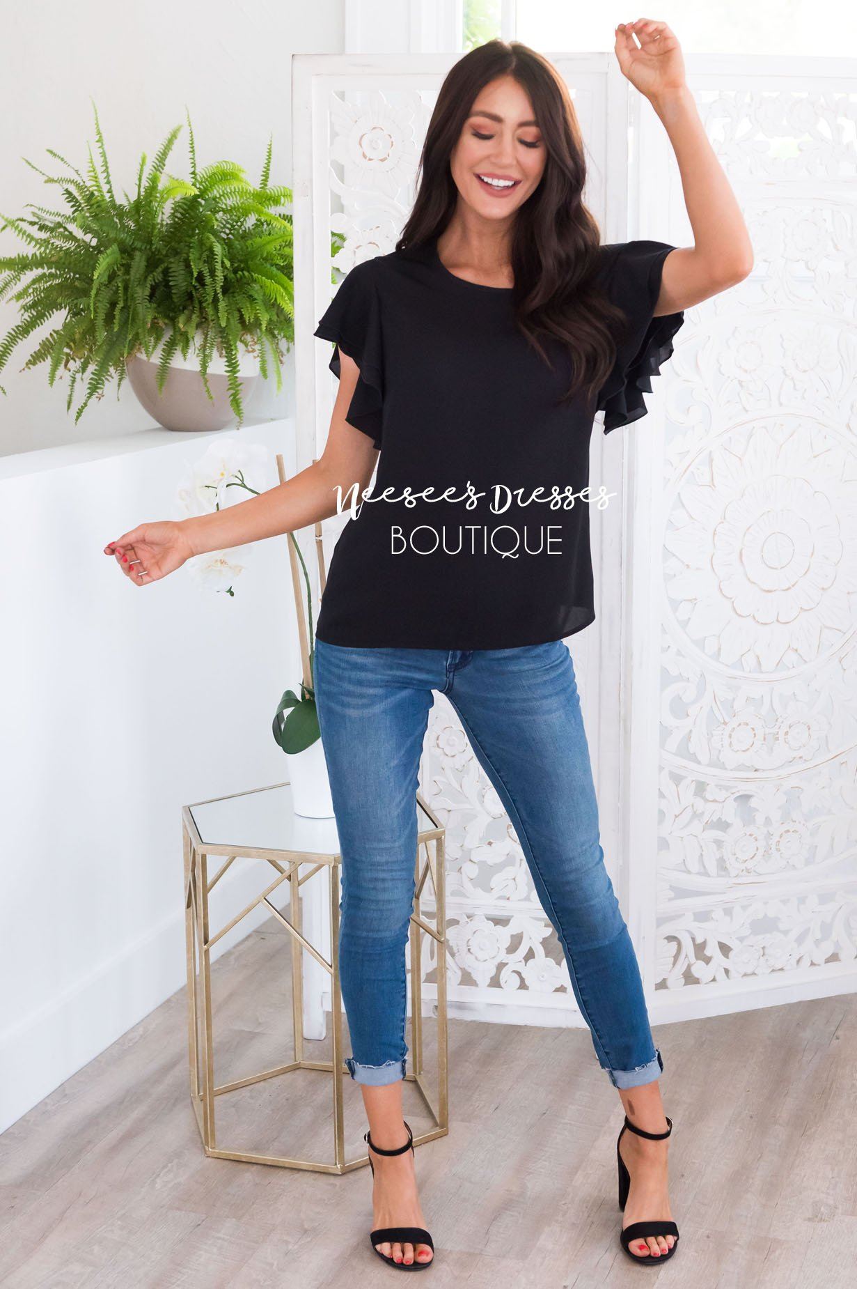 Class Act Modest Flutter Blouse Tops vendor-unknown