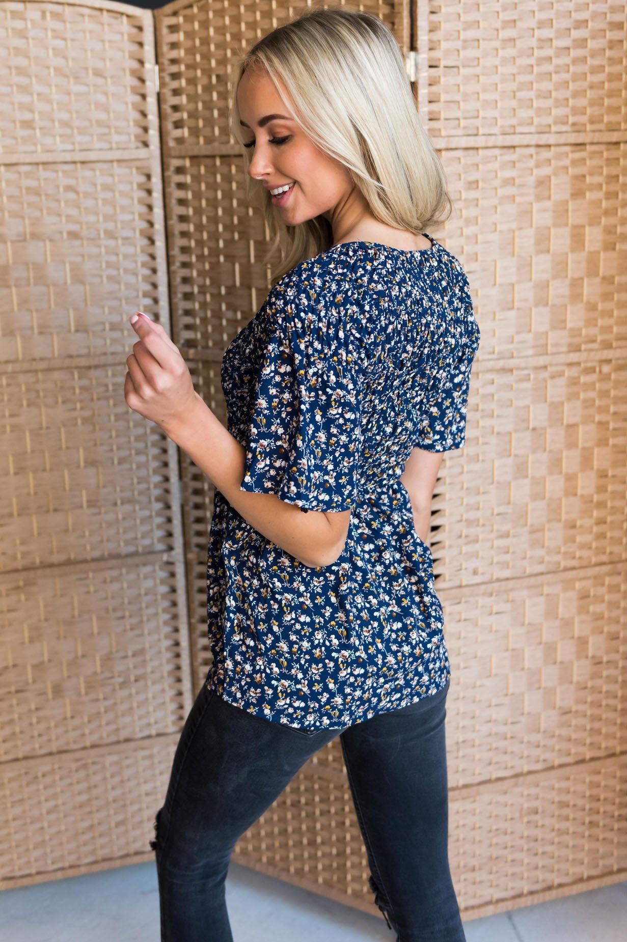 Midnight Blues Modest Blouse Tops vendor-unknown