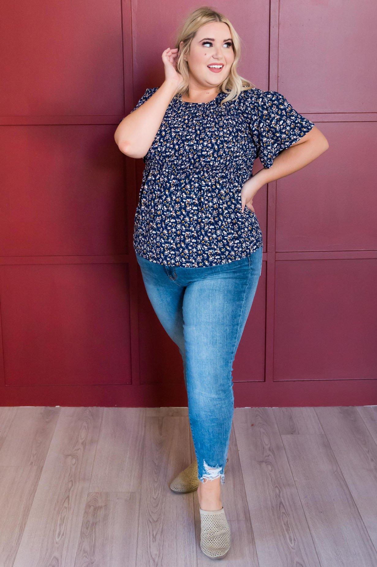 Midnight Blues Modest Blouse Tops vendor-unknown