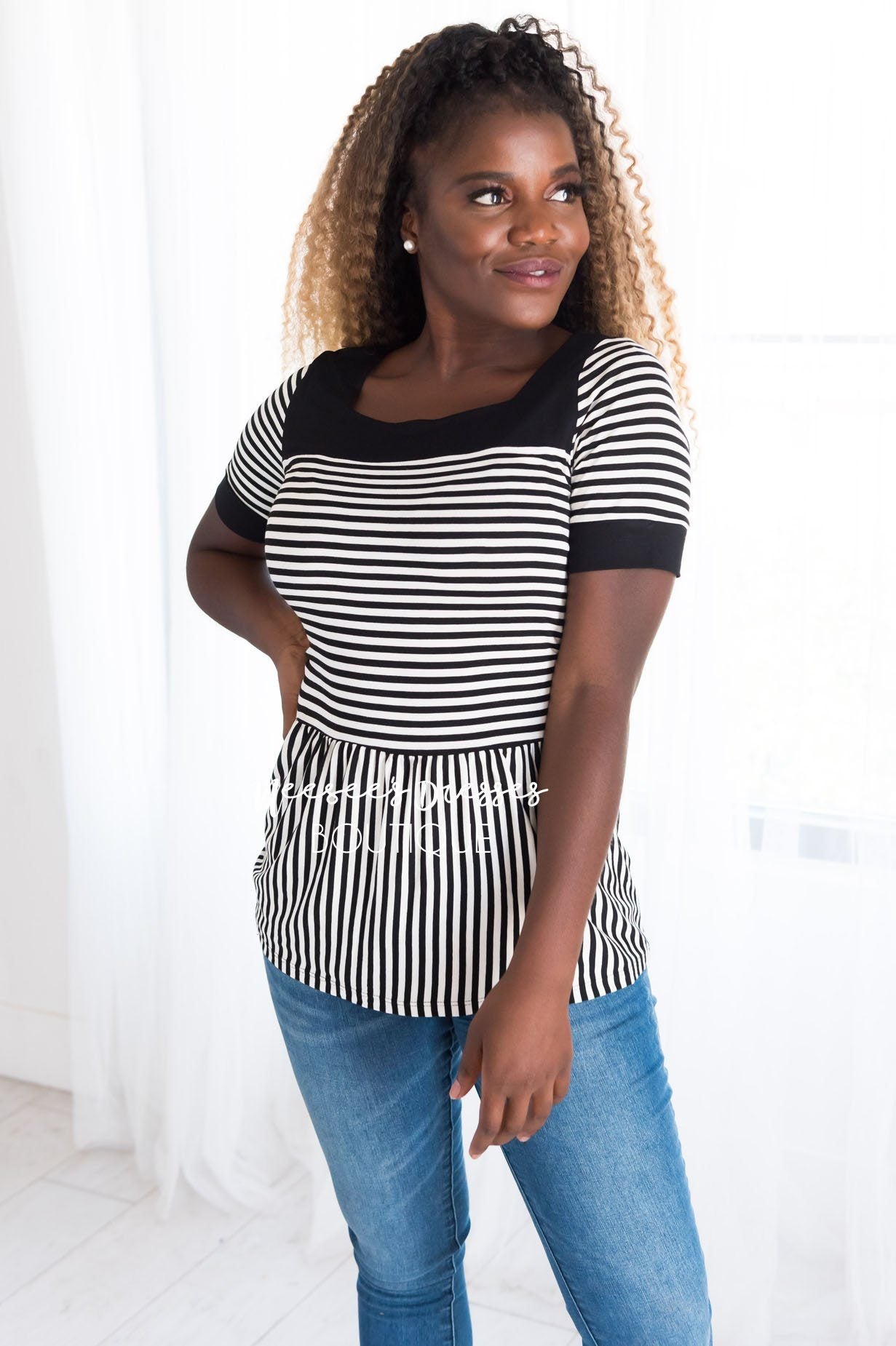 Always Smiling Peplum Blouse Tops vendor-unknown