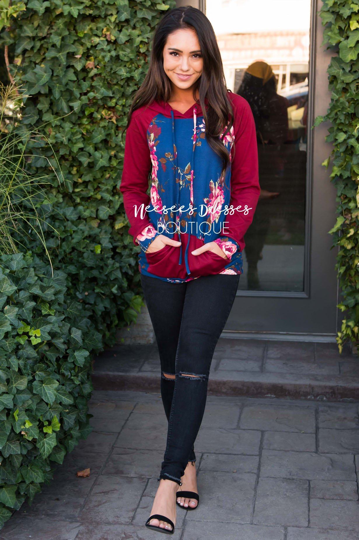 Blessed and Beautiful floral Hooded Top Modest Dresses vendor-unknown