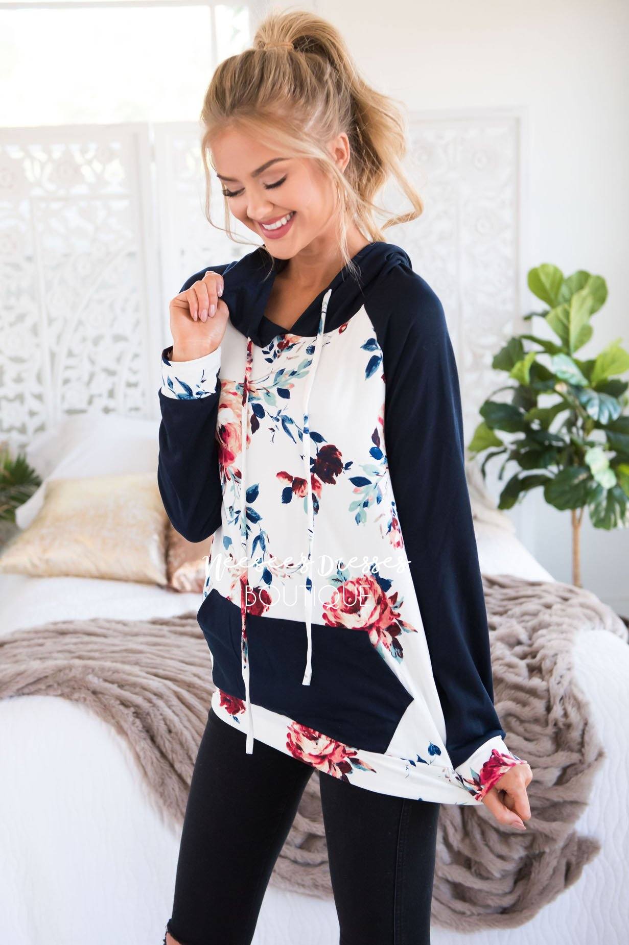 Blessed and Beautiful Floral Hoodie Modest Dresses vendor-unknown