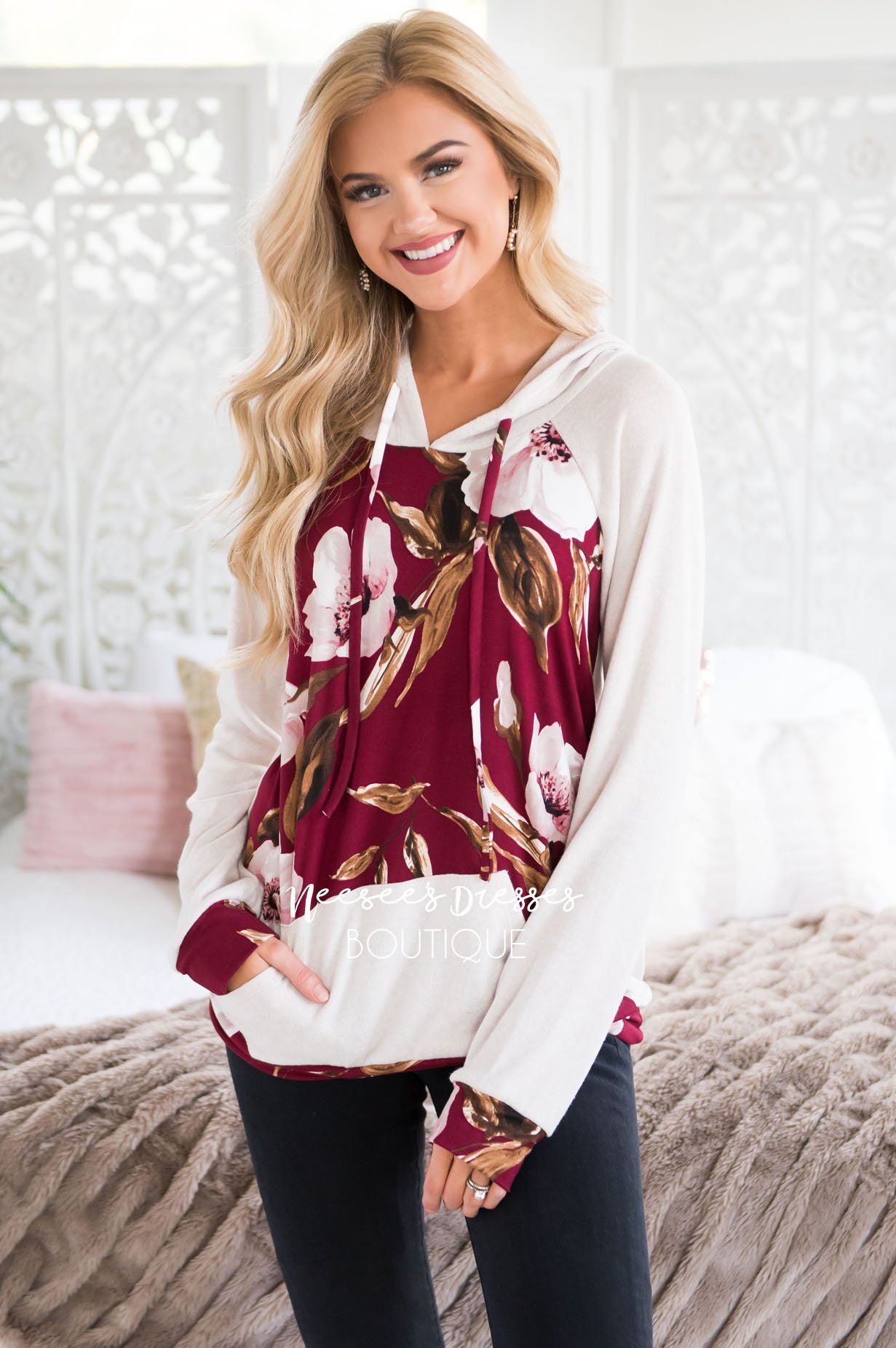 Blessed and Beautiful Floral Hoodie Modest Dresses vendor-unknown