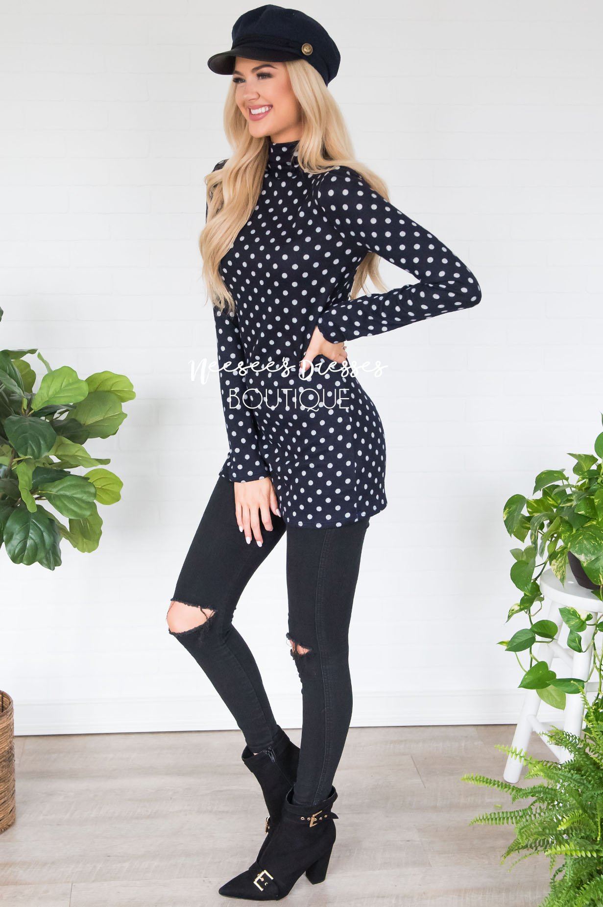 Happy Times Polka Dot Top Modest Dresses vendor-unknown