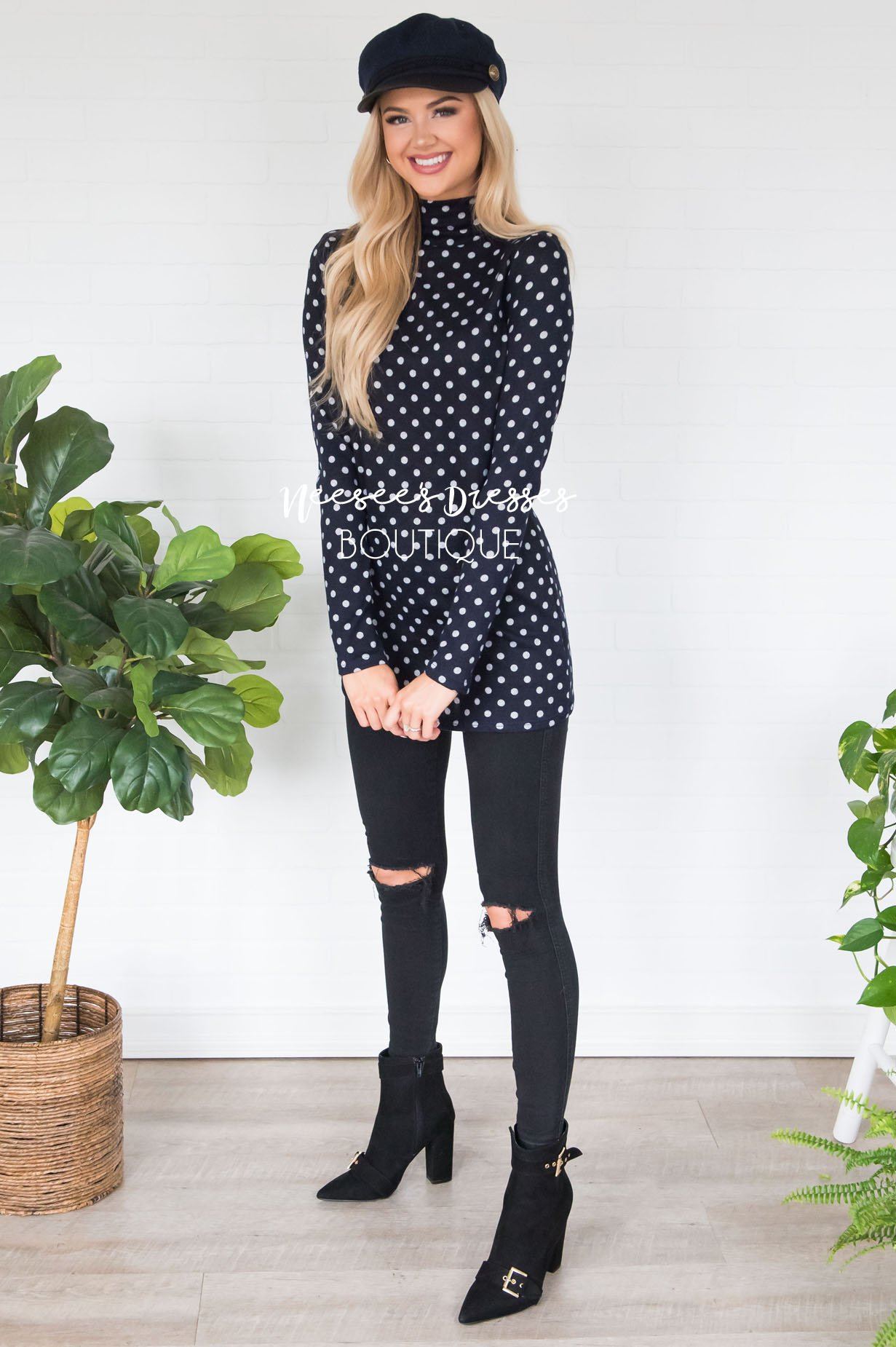 Happy Times Polka Dot Top Modest Dresses vendor-unknown