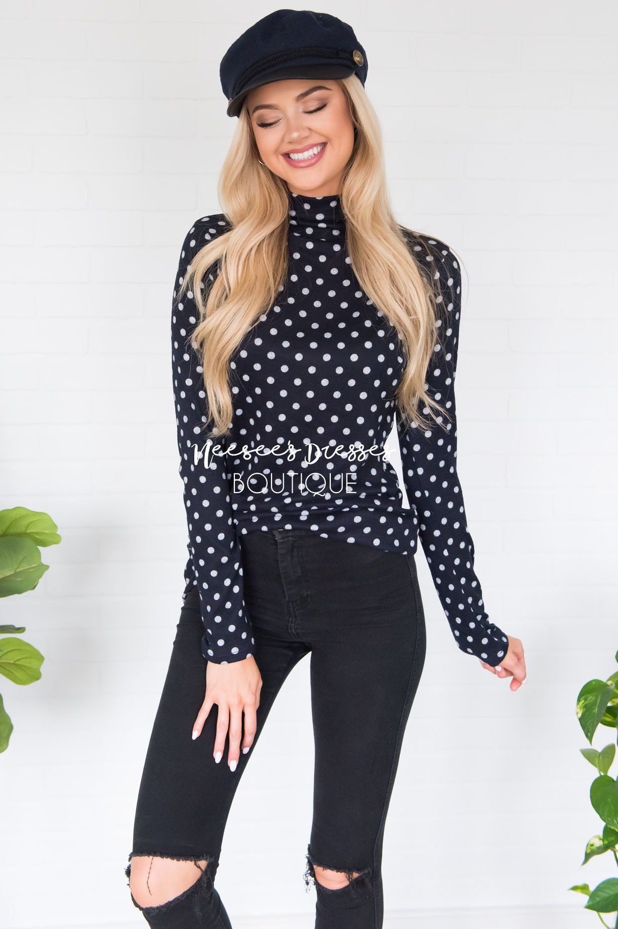 Happy Times Polka Dot Top Modest Dresses vendor-unknown