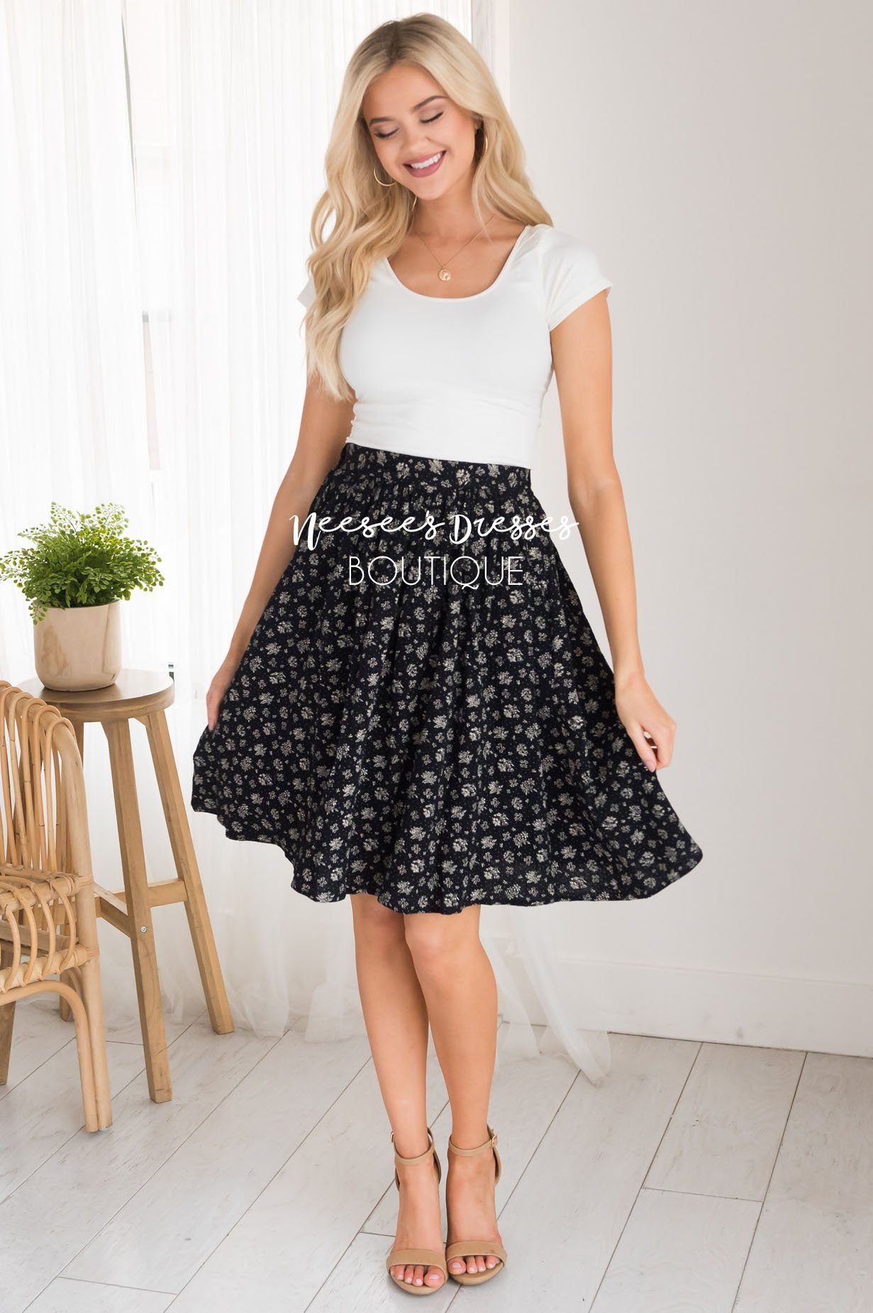 Black & Cream Modest Textured Skirt Skirts vendor-unknown