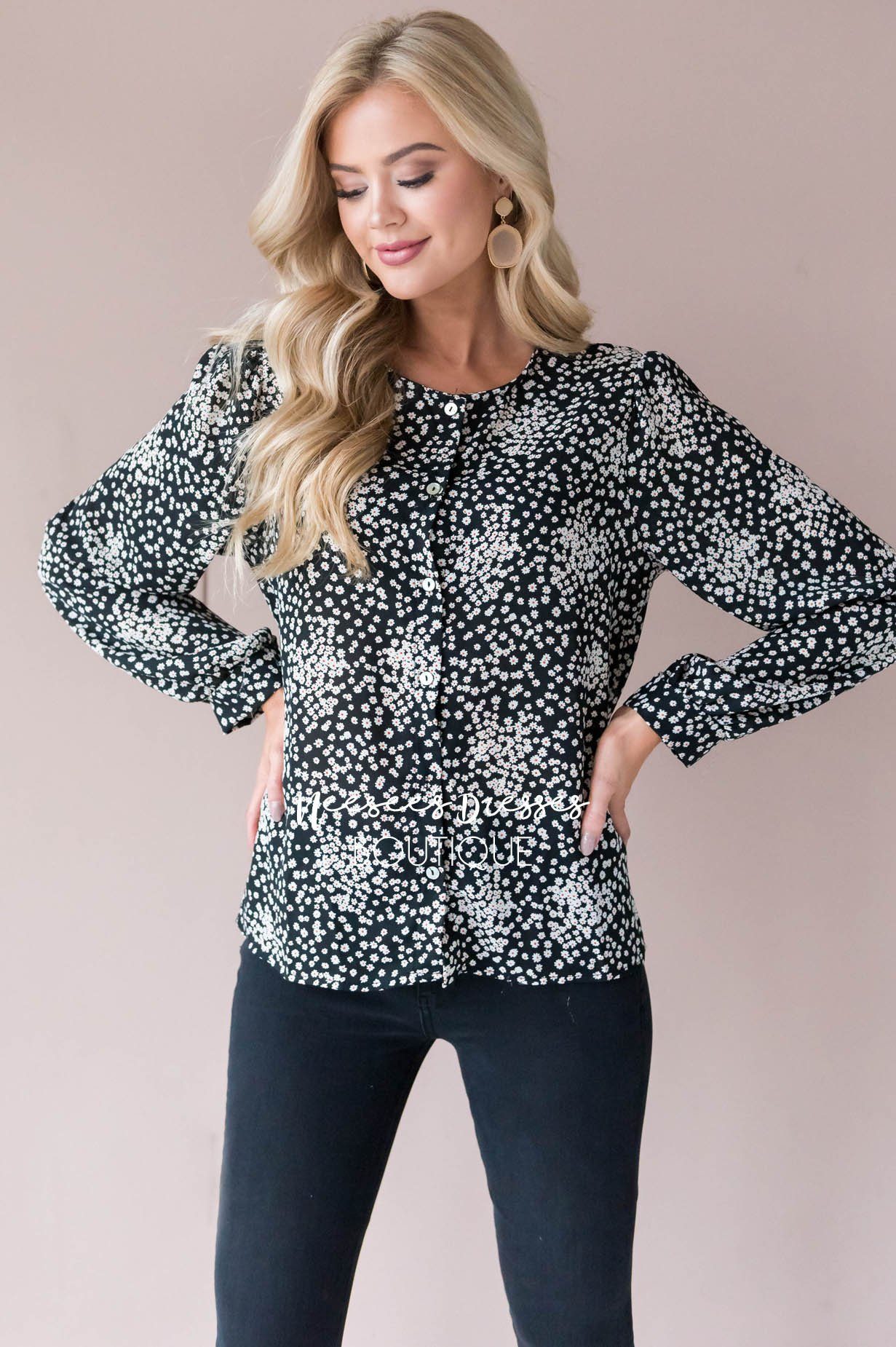 Floral Frenzy blouse Modest Dresses vendor-unknown