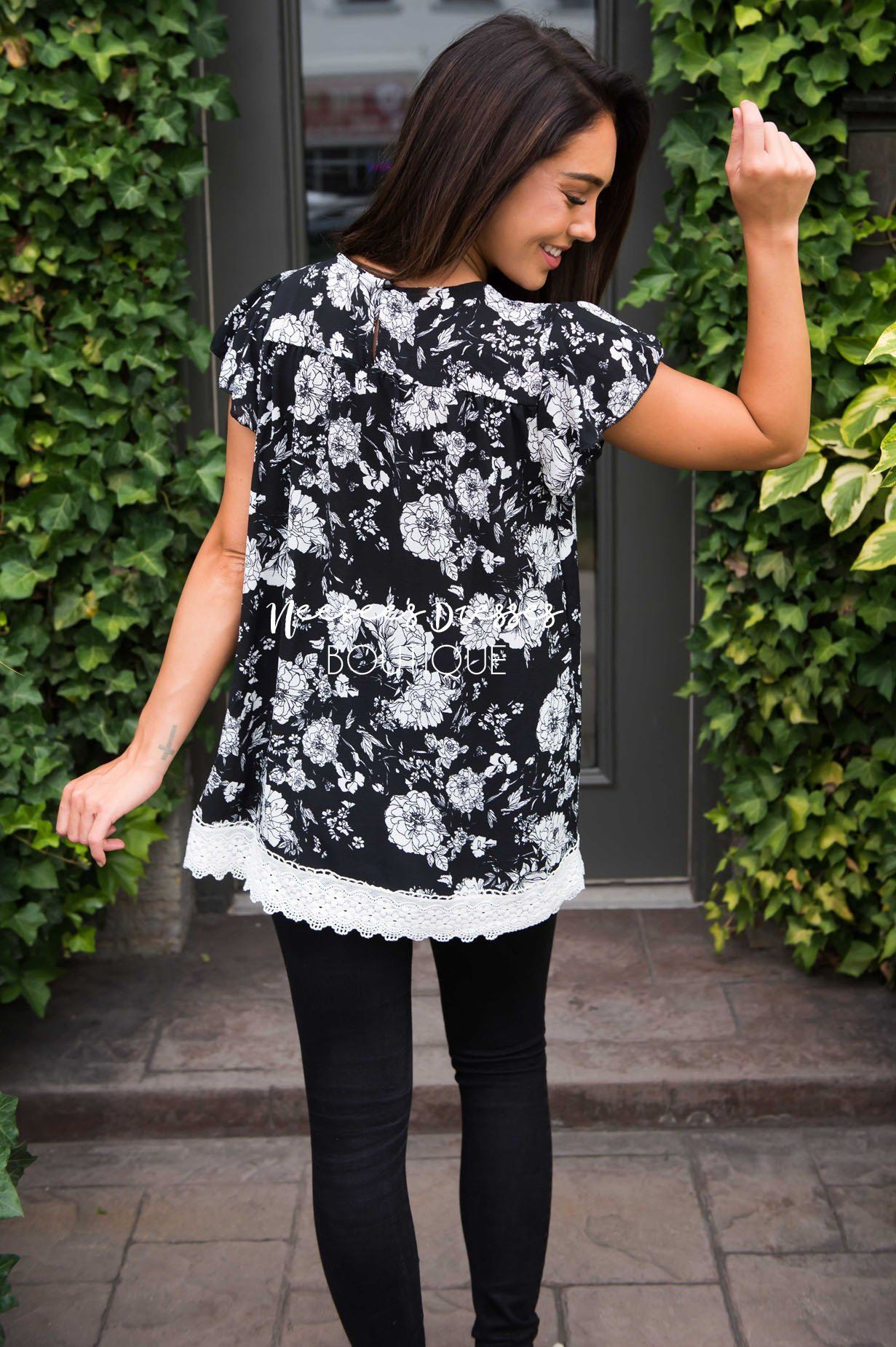 Midnight Garden Floral Top Modest Dresses vendor-unknown