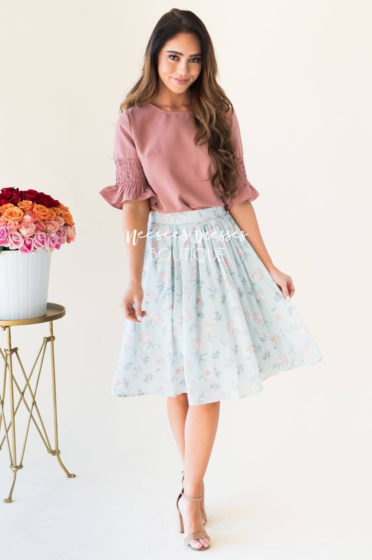 Pastel Blue Floral Chiffon Skirt Skirts vendor-unknown