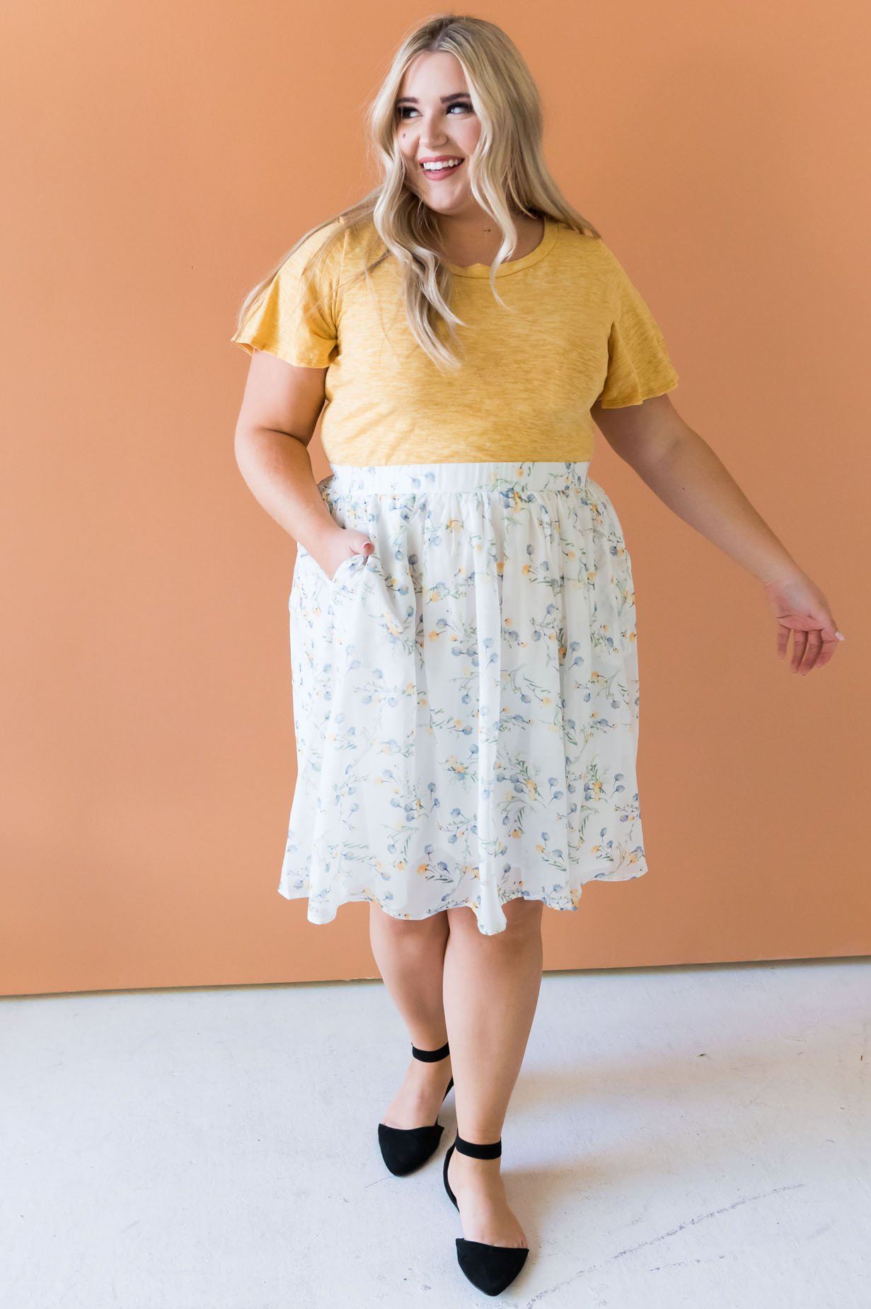Blue & Yellow Poppy Chiffon Skirt Skirts vendor-unknown