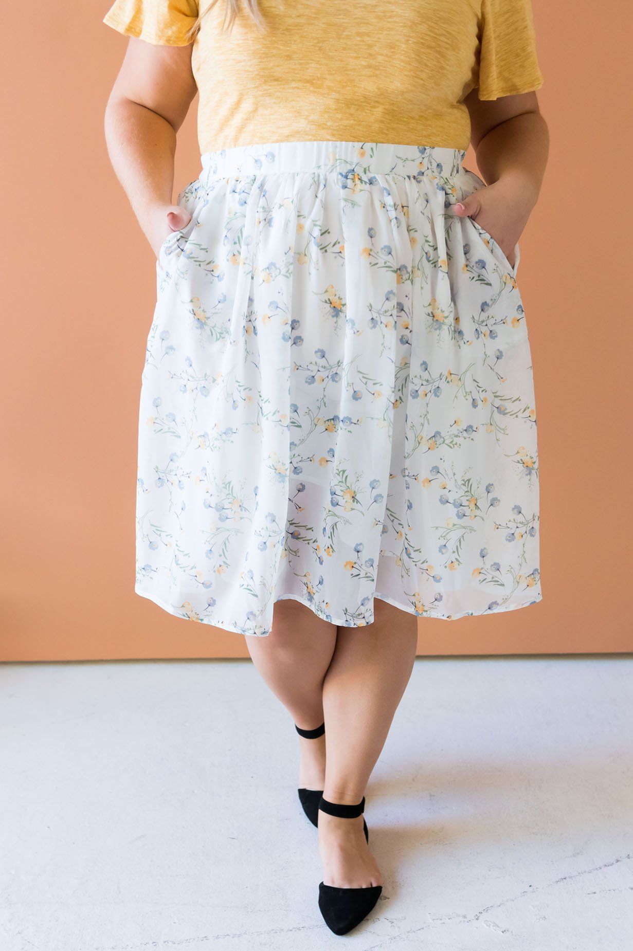 Blue & Yellow Poppy Chiffon Skirt Skirts vendor-unknown
