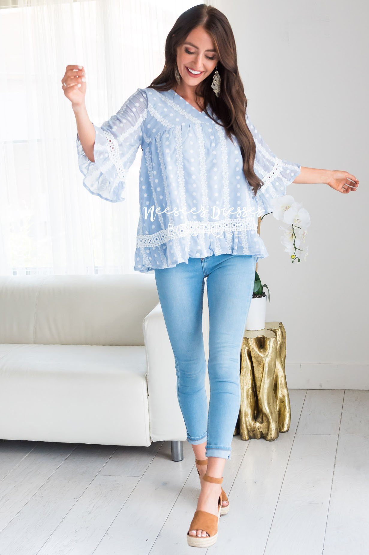 Paisley Floral Modest Boho Top Tops vendor-unknown