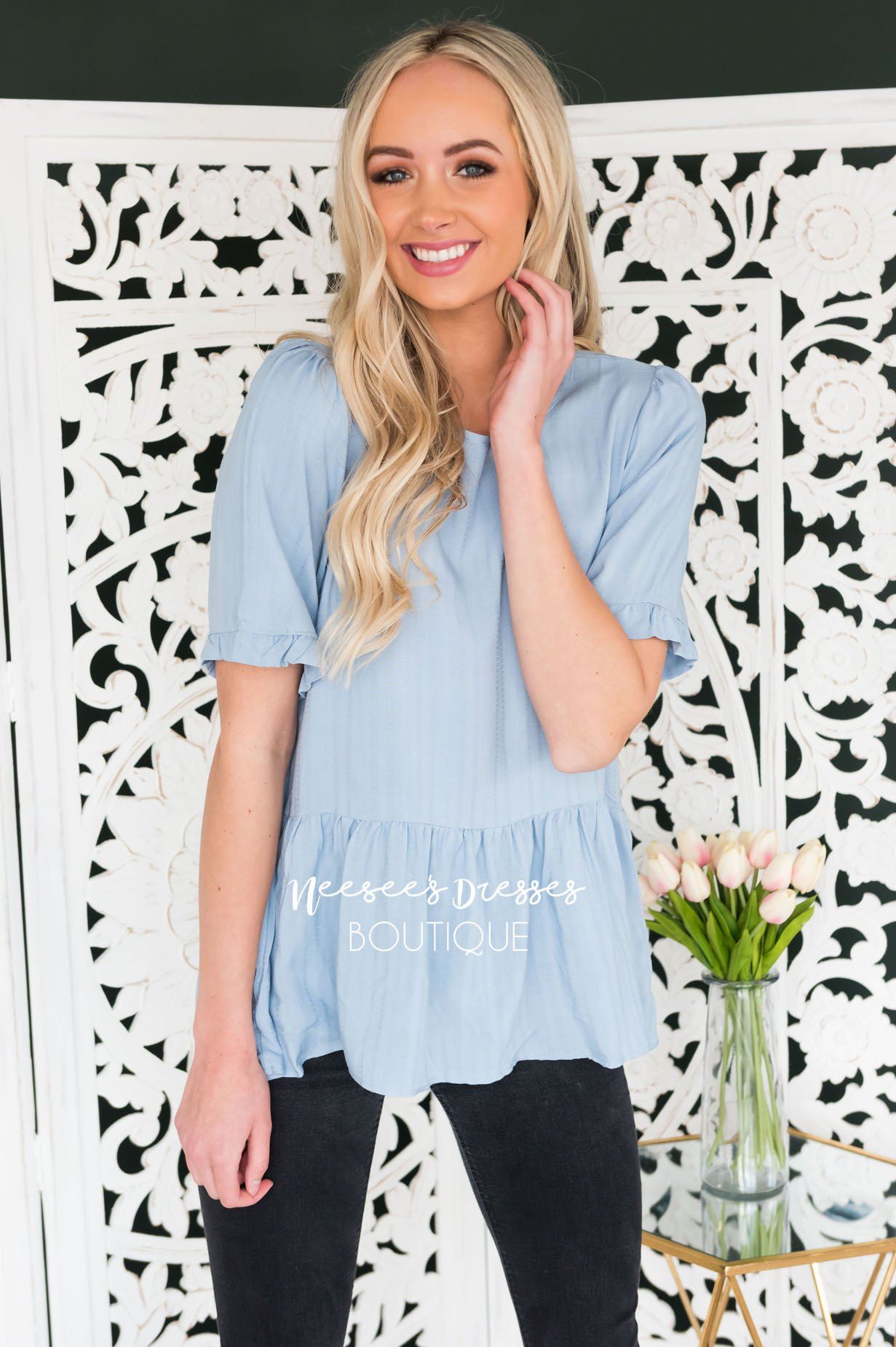 Cool Moves Modest Peplum Blouse Tops vendor-unknown
