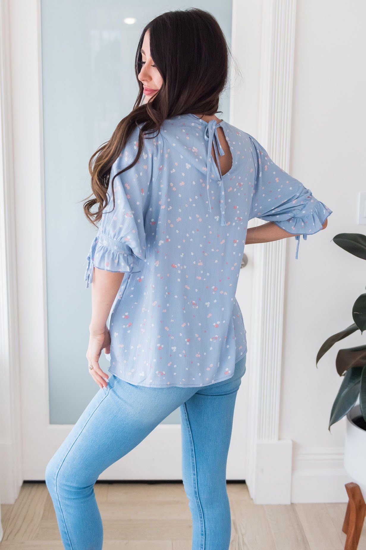 Summer Flowers Modest Tie Sleeve Top Tops vendor-unknown