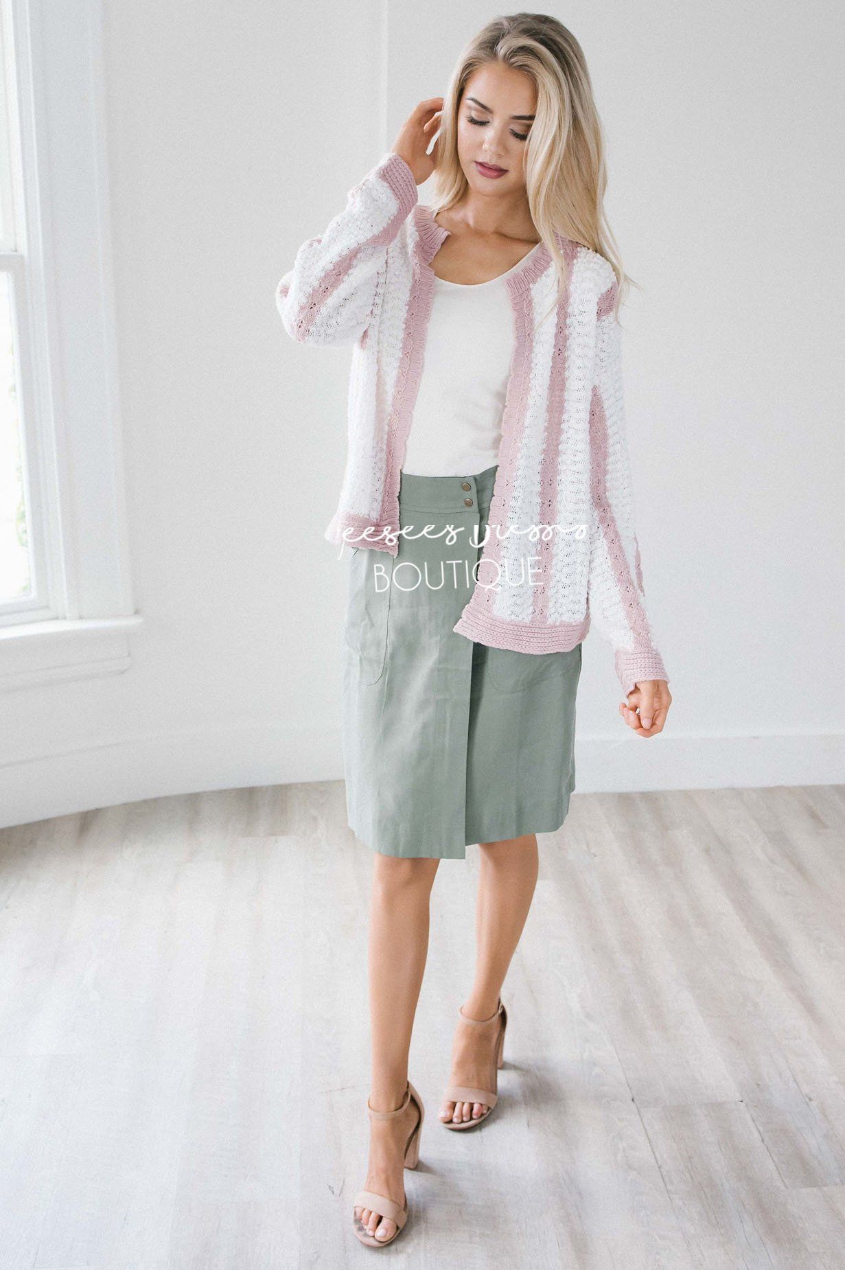 Striped Flower Knit Cardigan Tops vendor-unknown