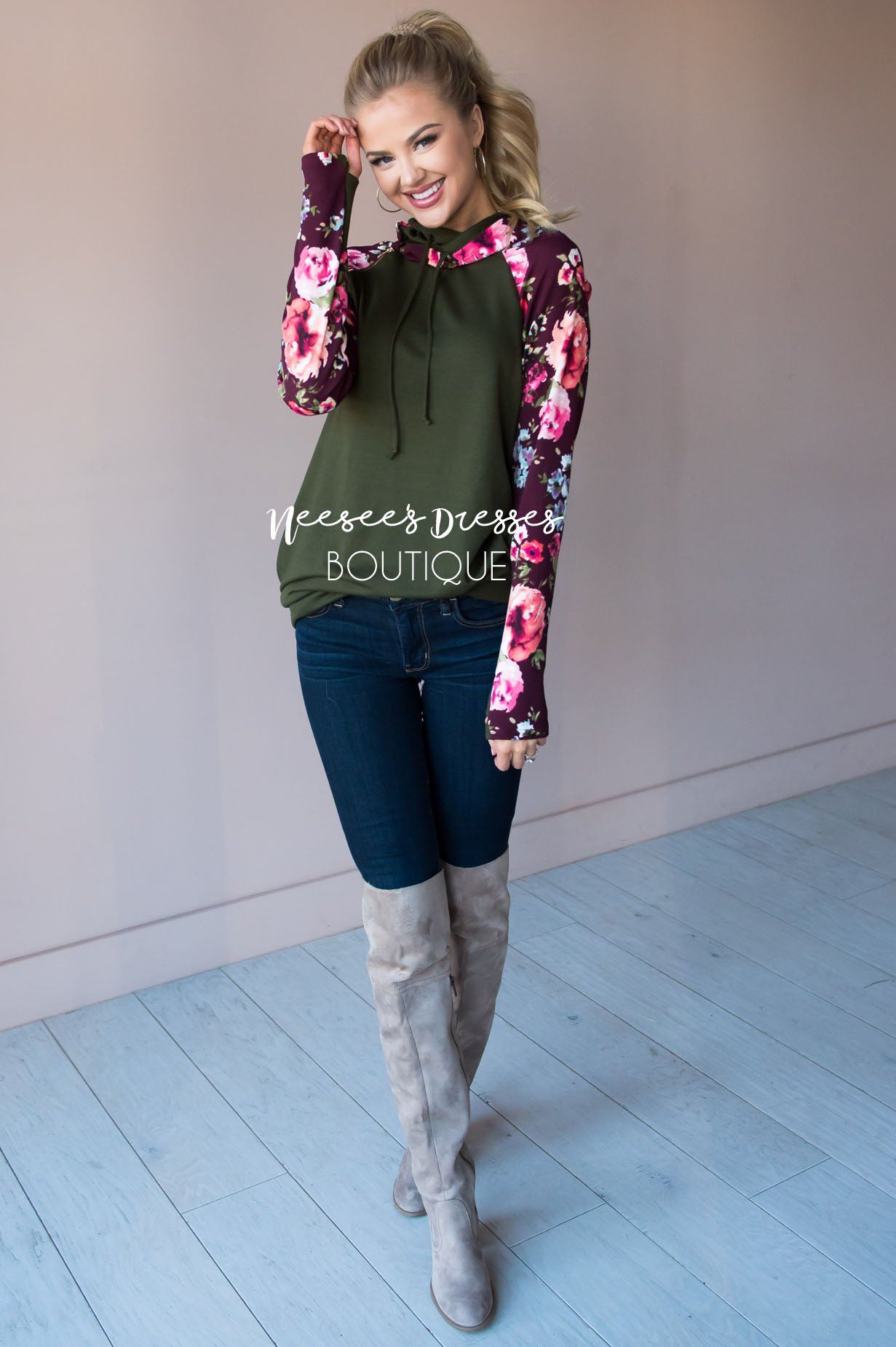 Bold and Brave Floral Hoodie Modest Dresses vendor-unknown
