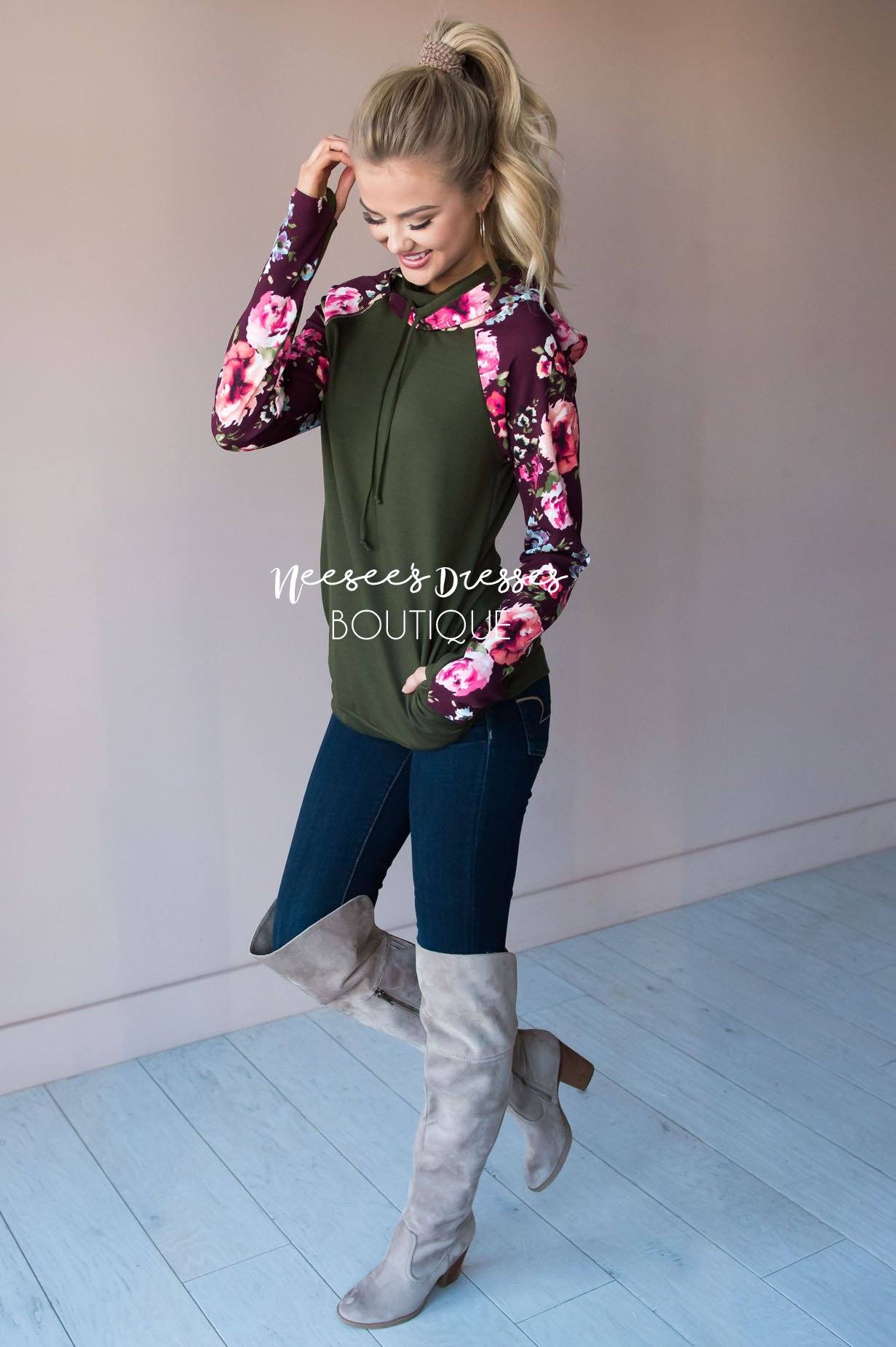 Bold and Brave Floral Hoodie Modest Dresses vendor-unknown