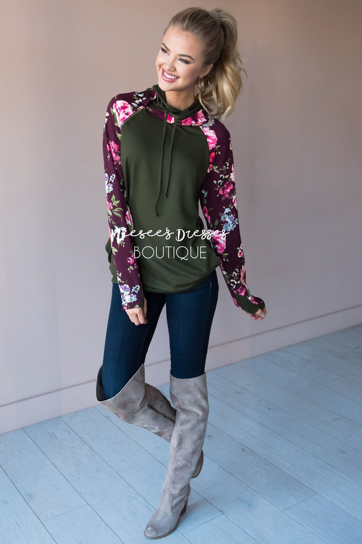 Bold and Brave Floral Hoodie Modest Dresses vendor-unknown