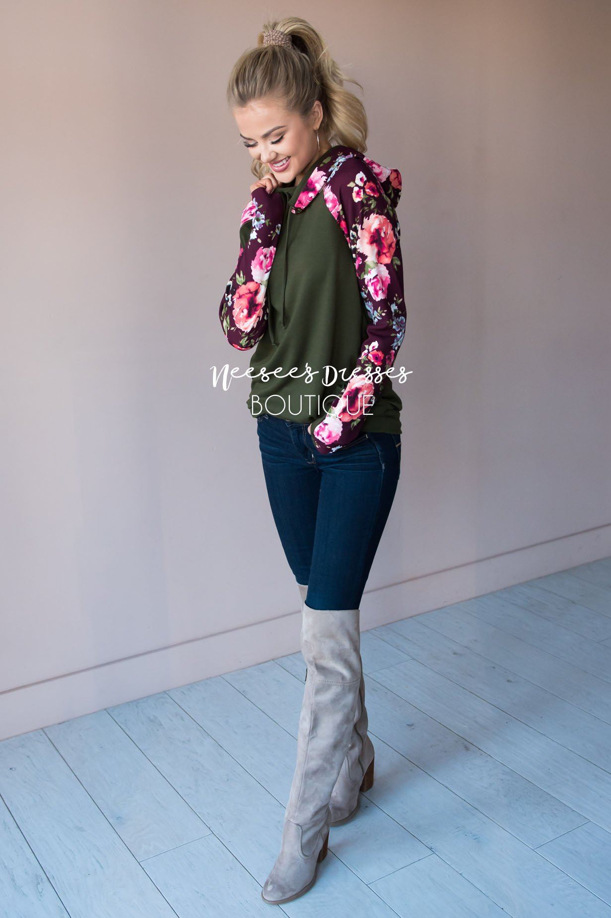 Bold and Brave Floral Hoodie Modest Dresses vendor-unknown