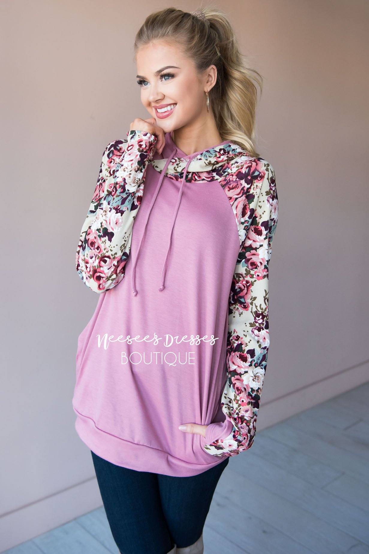 Bold and Brave Floral Hoodie Modest Dresses vendor-unknown