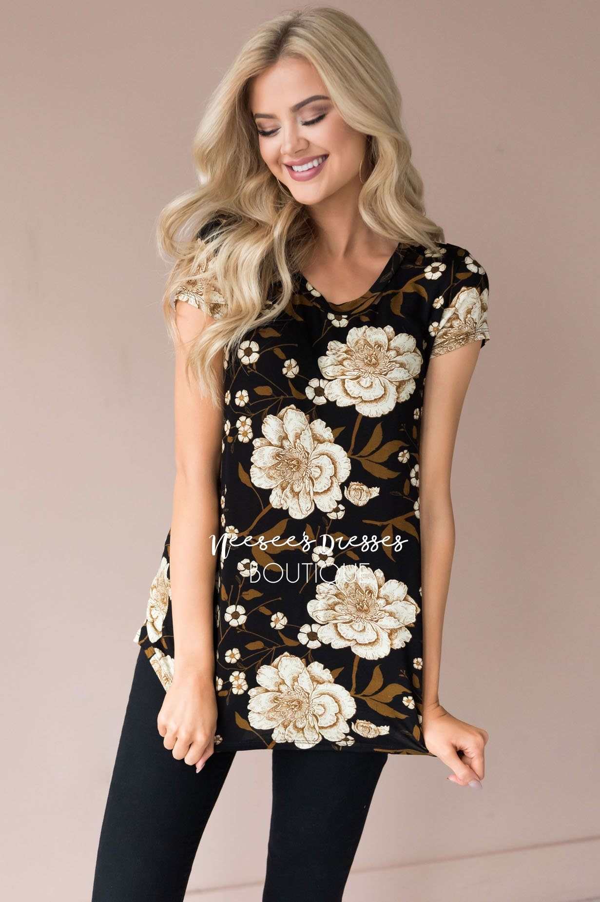 Bold Gold Floral Blouse Tops vendor-unknown