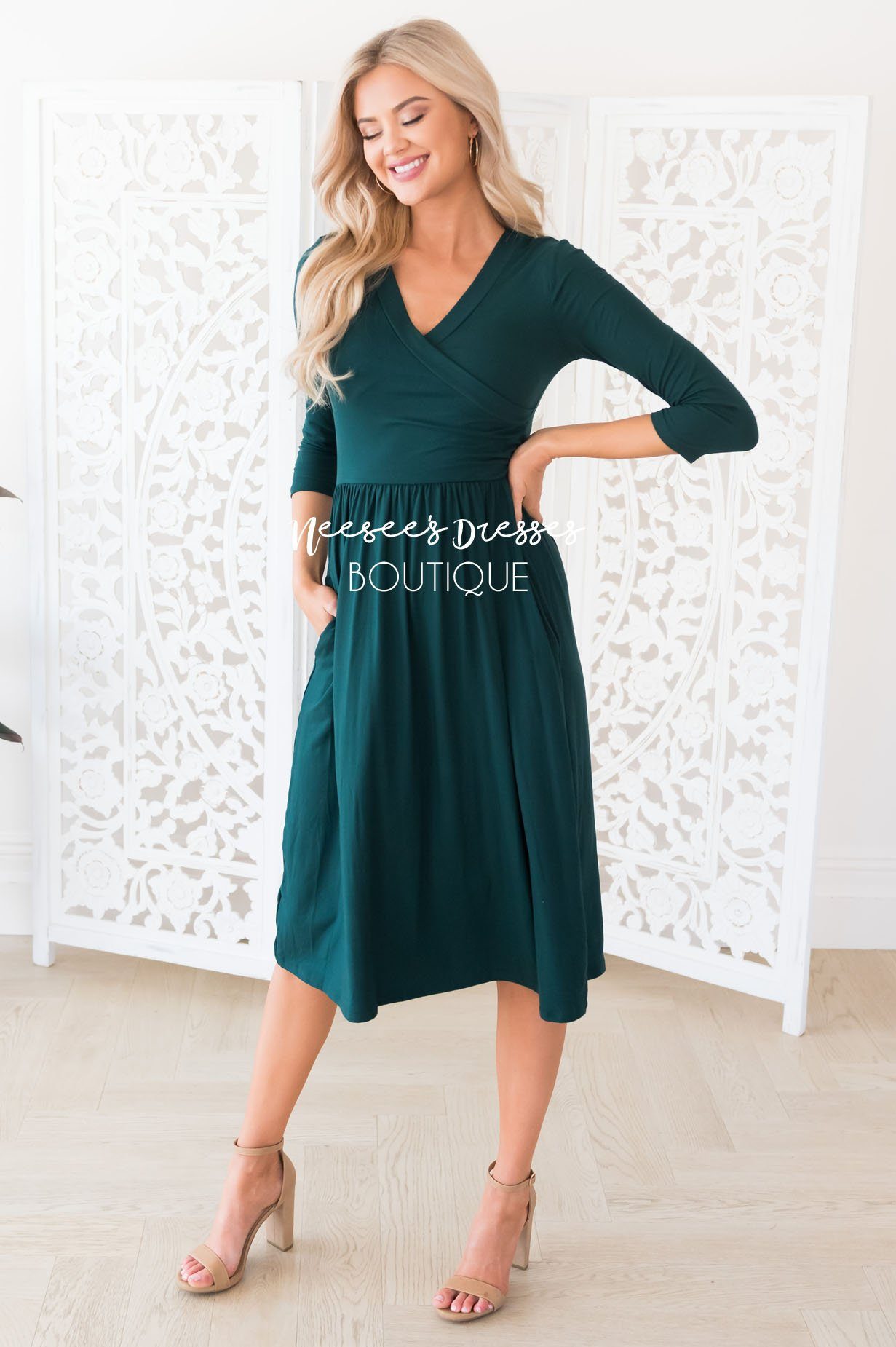 The Brandi 3/4 Length Sleeves Modest Dresses vendor-unknown