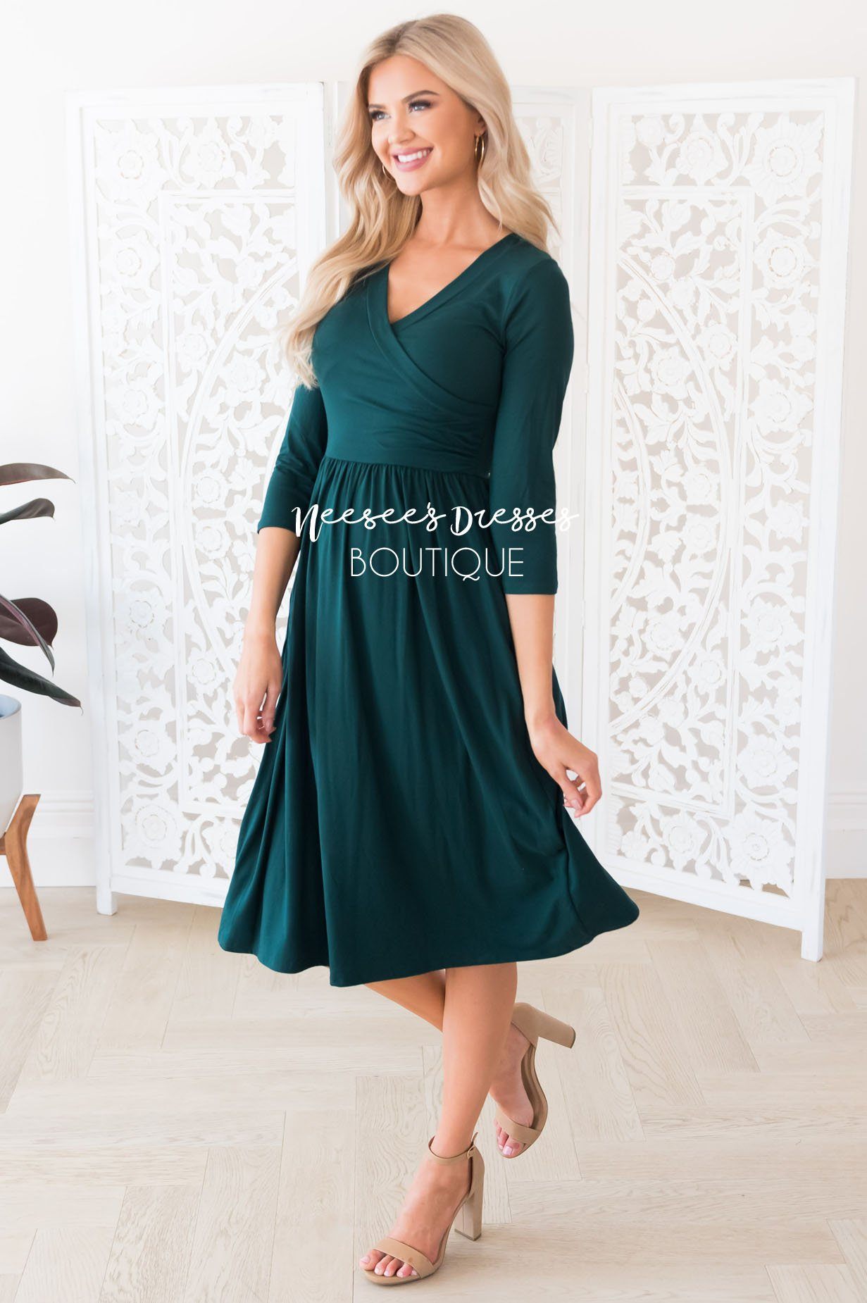 The Brandi 3/4 Length Sleeves Modest Dresses vendor-unknown