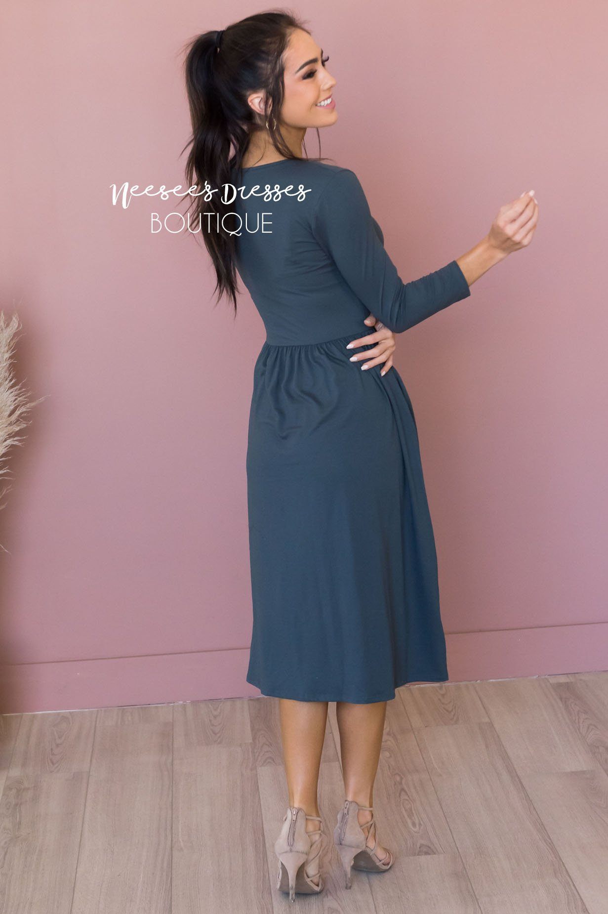 The Brandi 3/4 Length Sleeves Modest Dresses vendor-unknown