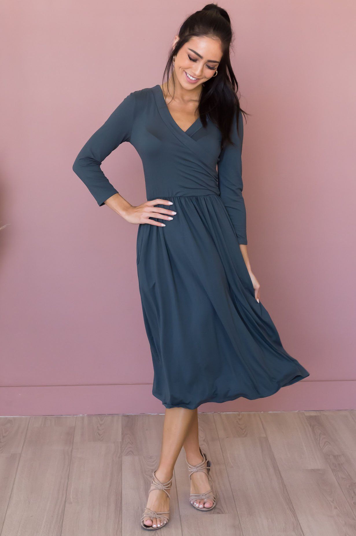 The Brandi 3/4 Length Sleeves Modest Dresses vendor-unknown
