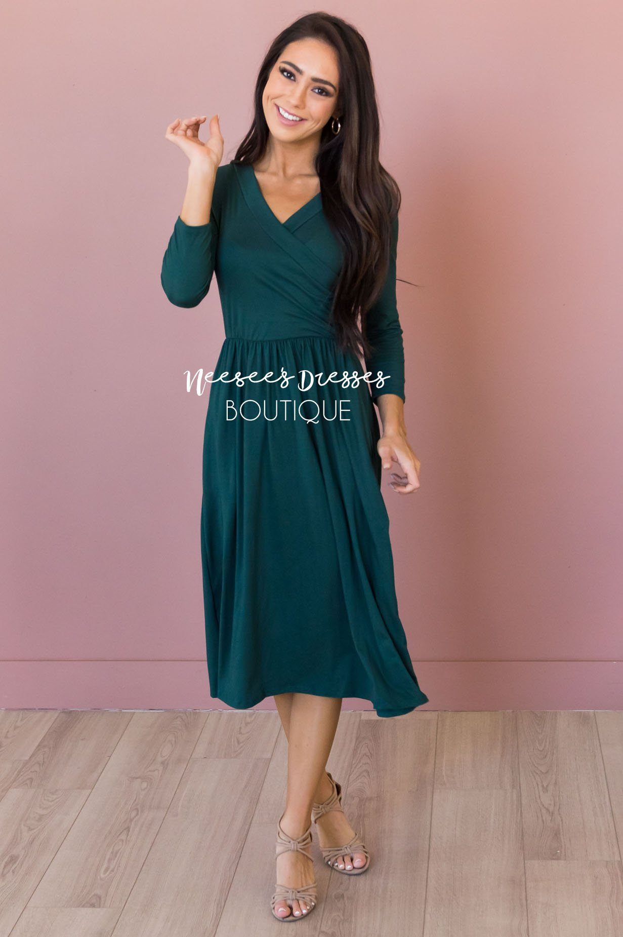 The Brandi 3/4 Length Sleeves Modest Dresses vendor-unknown
