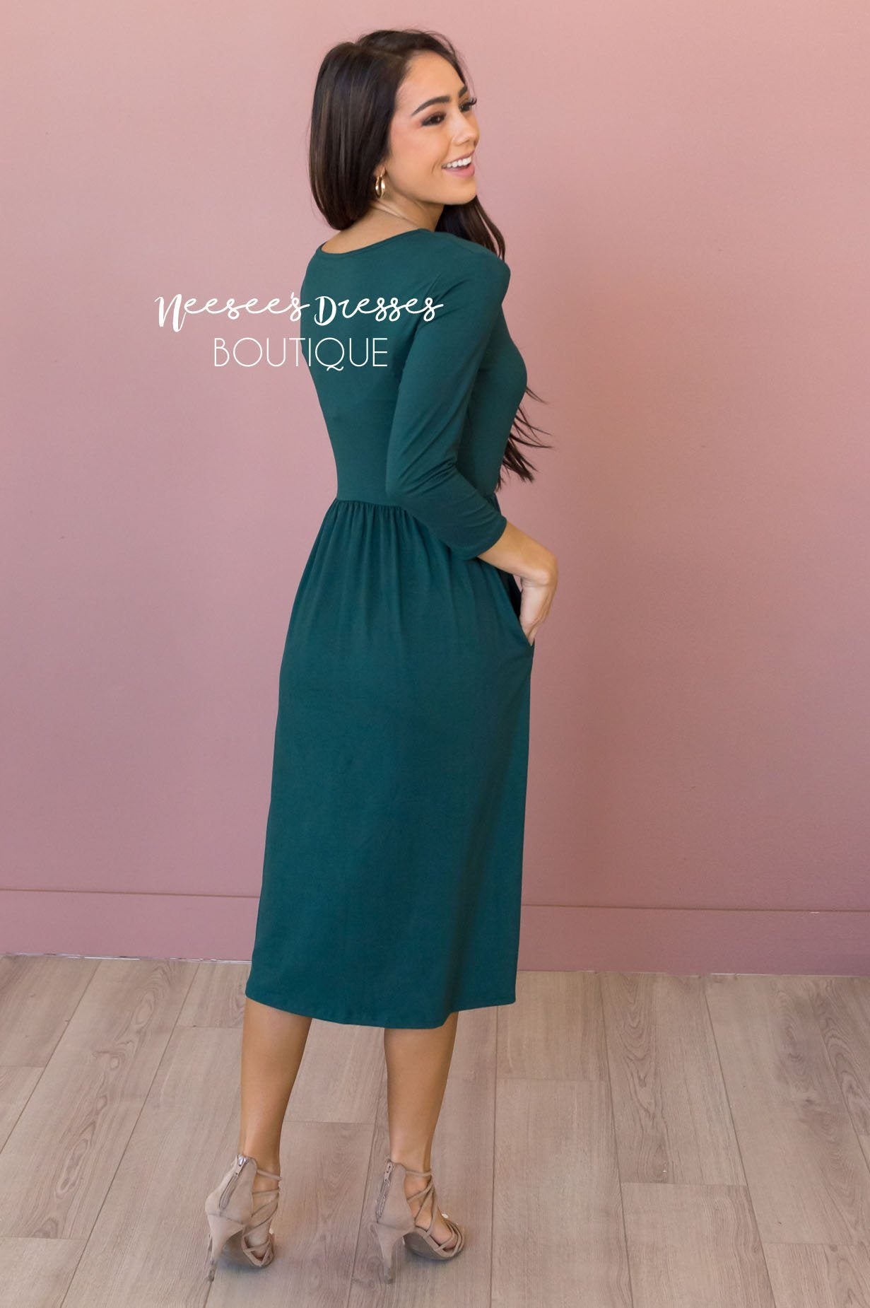 The Brandi 3/4 Length Sleeves Modest Dresses vendor-unknown