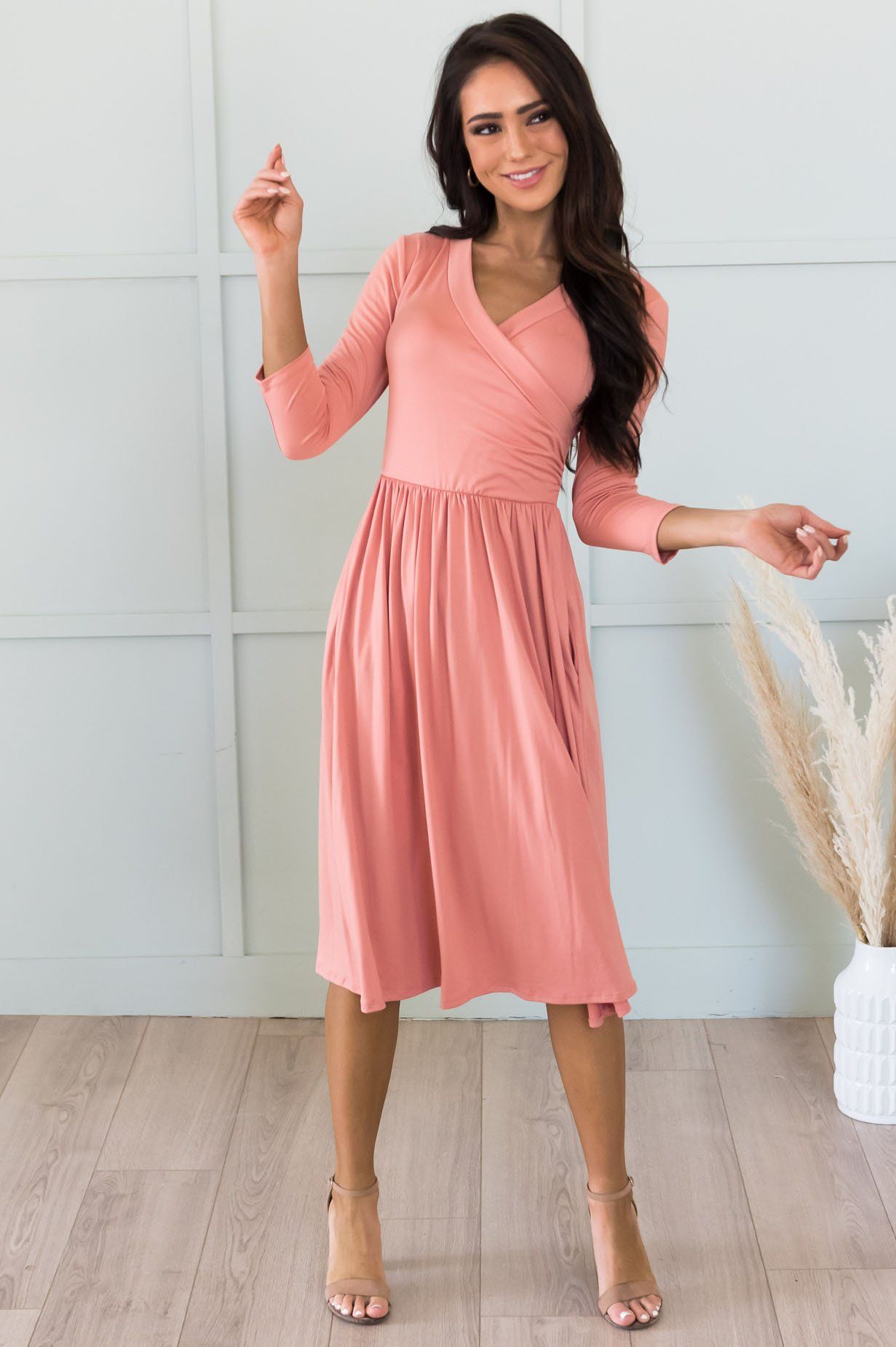 The Brandi 3/4 Length Sleeves Modest Dresses vendor-unknown