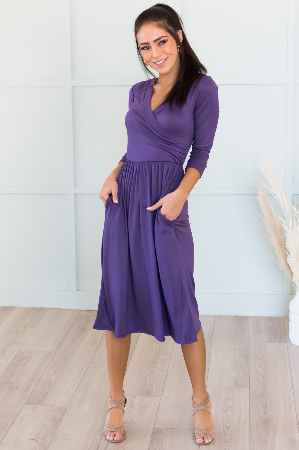 The Brandi 3/4 Length Sleeves Modest Dresses vendor-unknown