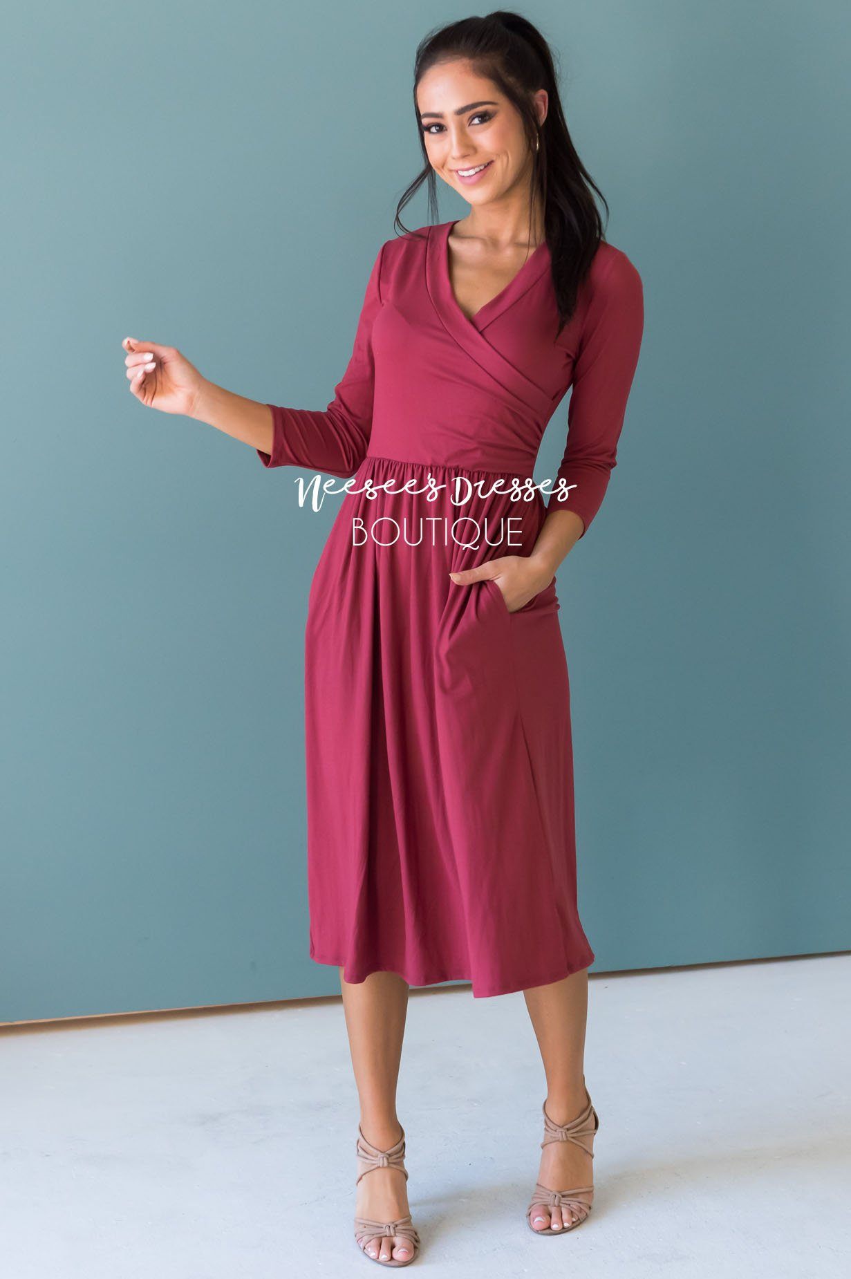 The Brandi 3/4 Length Sleeves Modest Dresses vendor-unknown