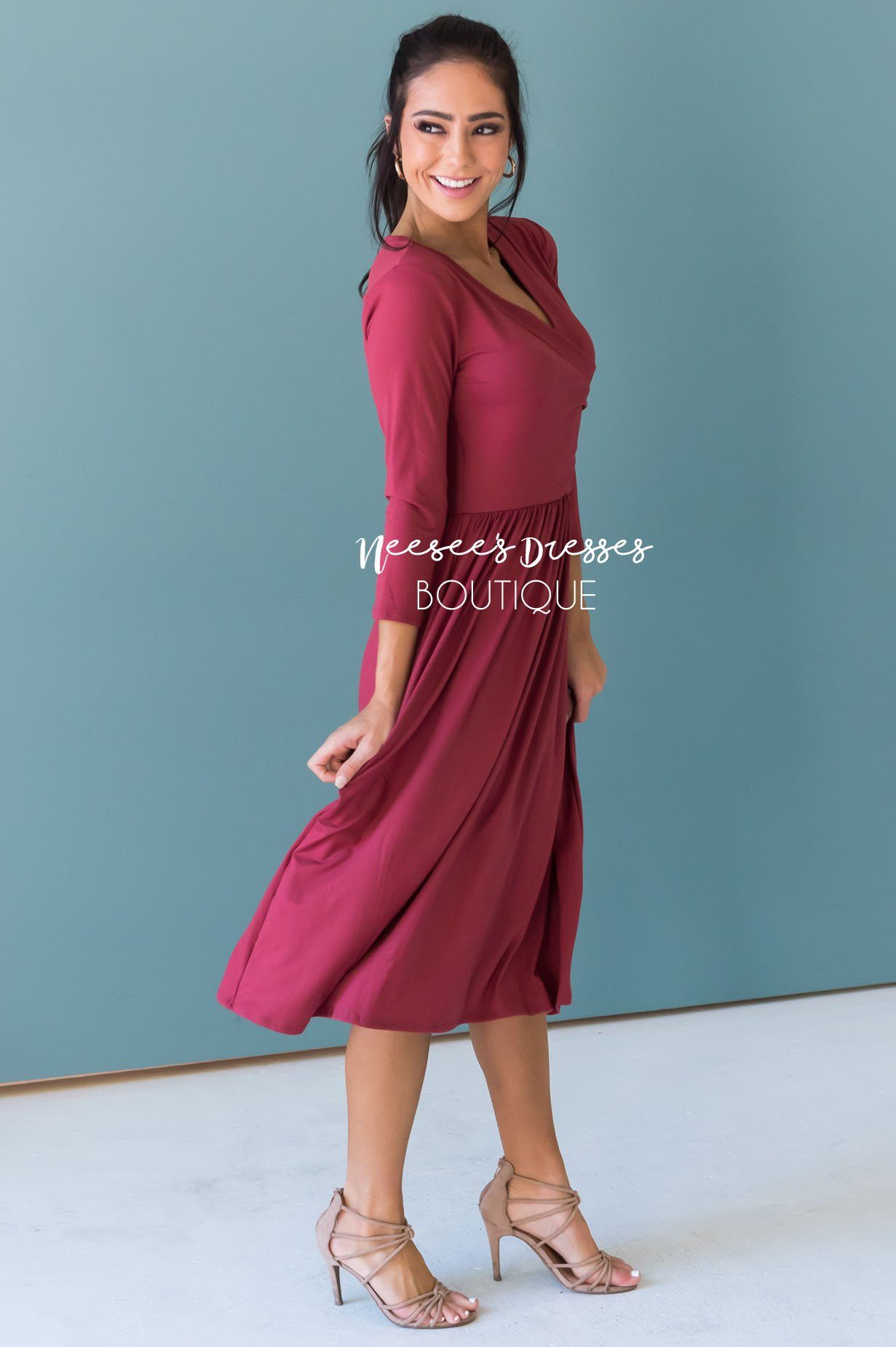 The Brandi 3/4 Length Sleeves Modest Dresses vendor-unknown