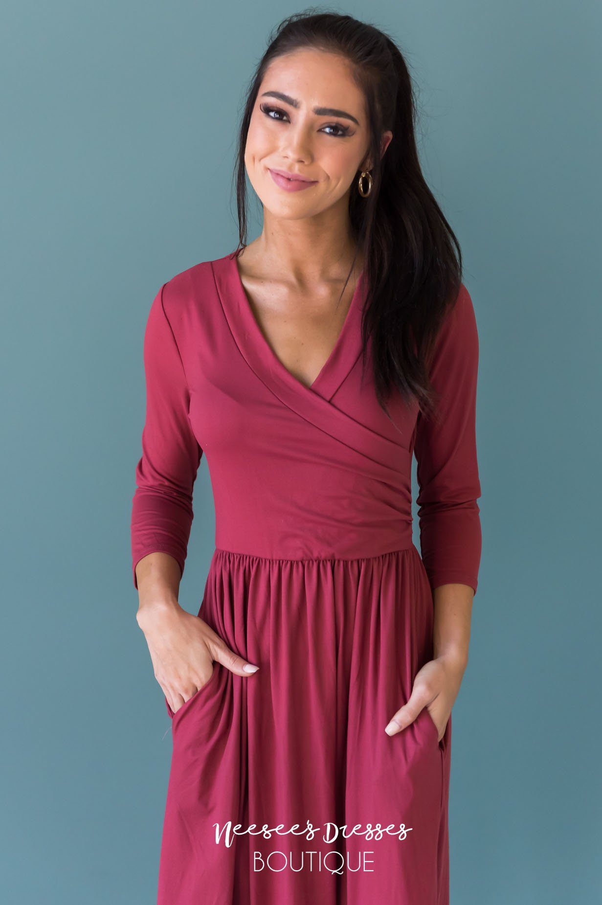 The Brandi 3/4 Length Sleeves Modest Dresses vendor-unknown