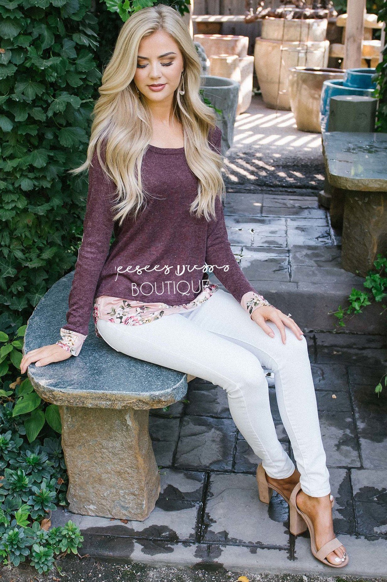 Pop of Floral Elbow Patch Sweater Tops vendor-unknown