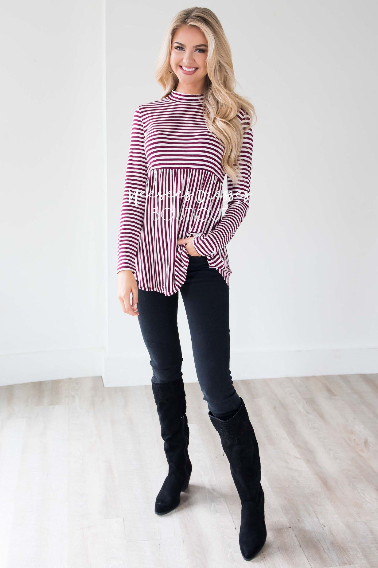 Down Town Dreams Striped Babydoll Top Tops vendor-unknown