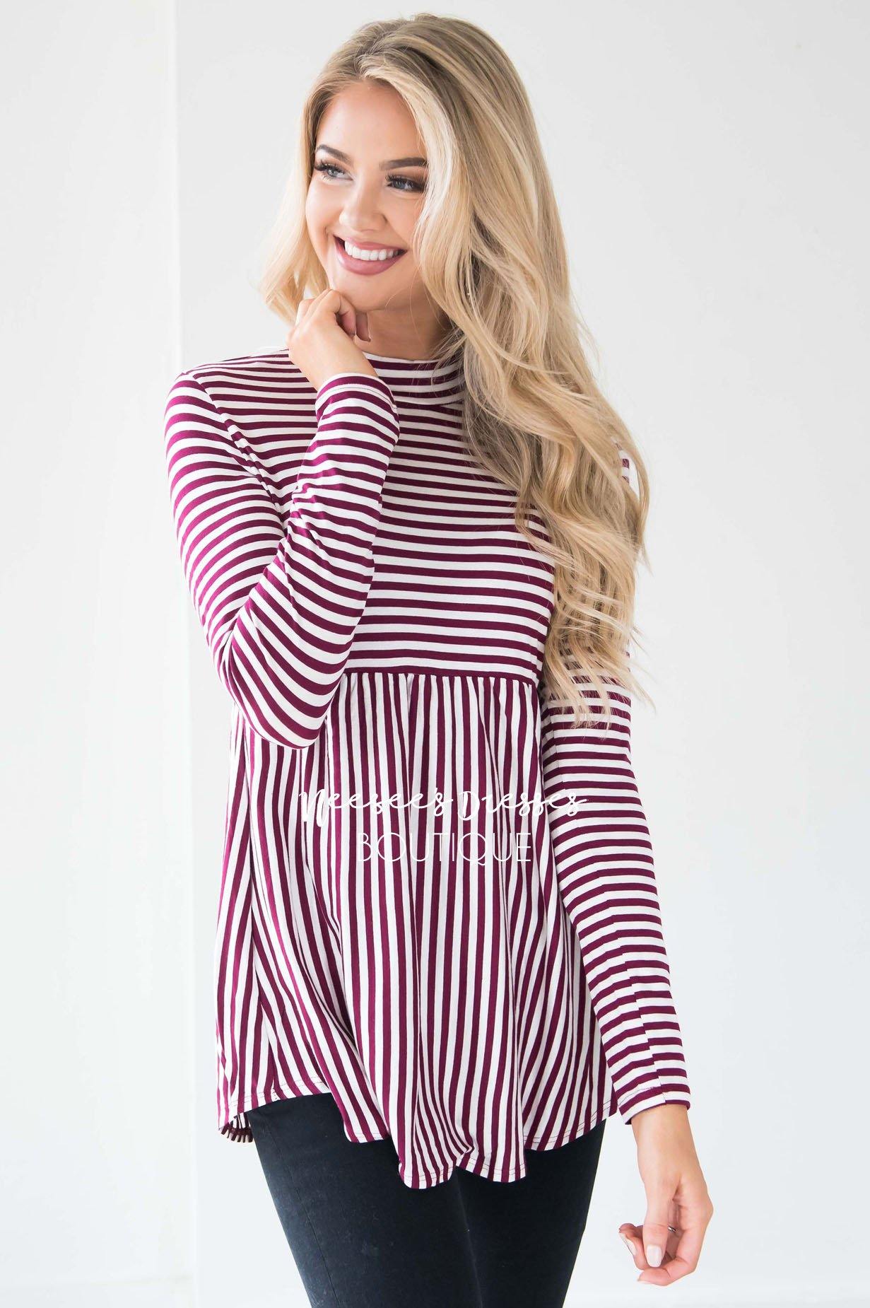Down Town Dreams Striped Babydoll Top Tops vendor-unknown