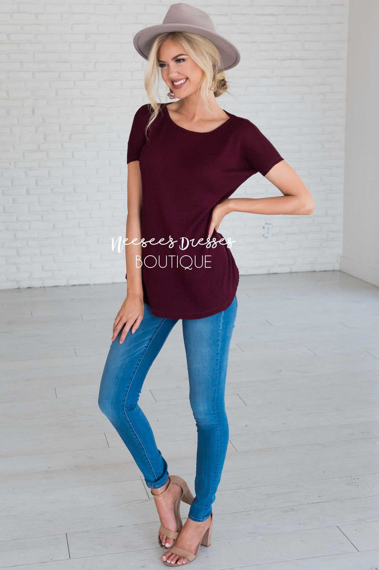 Dream Chaser Short Sleeve Thermal Top Modest Dresses vendor-unknown