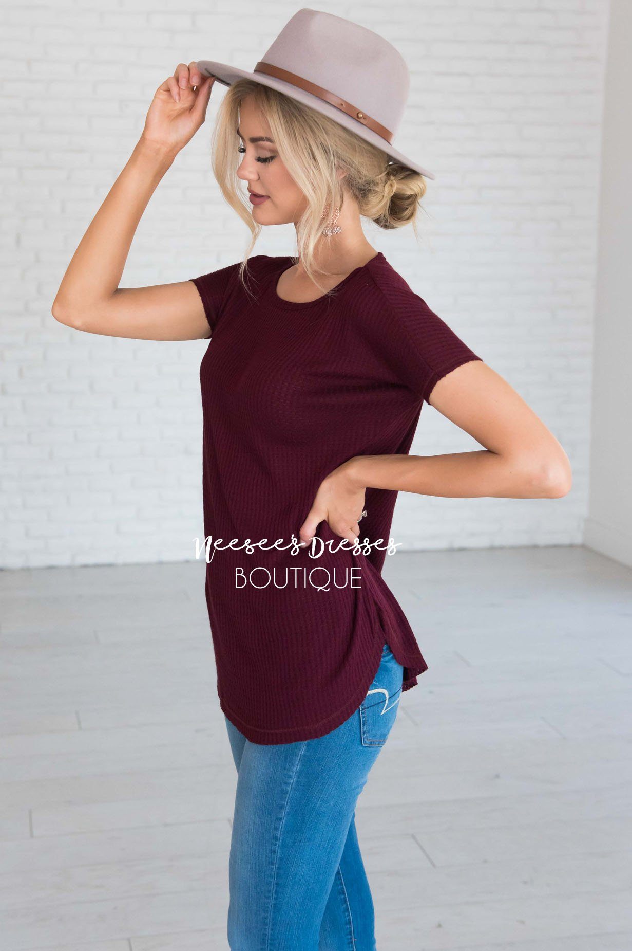 Dream Chaser Short Sleeve Thermal Top Modest Dresses vendor-unknown